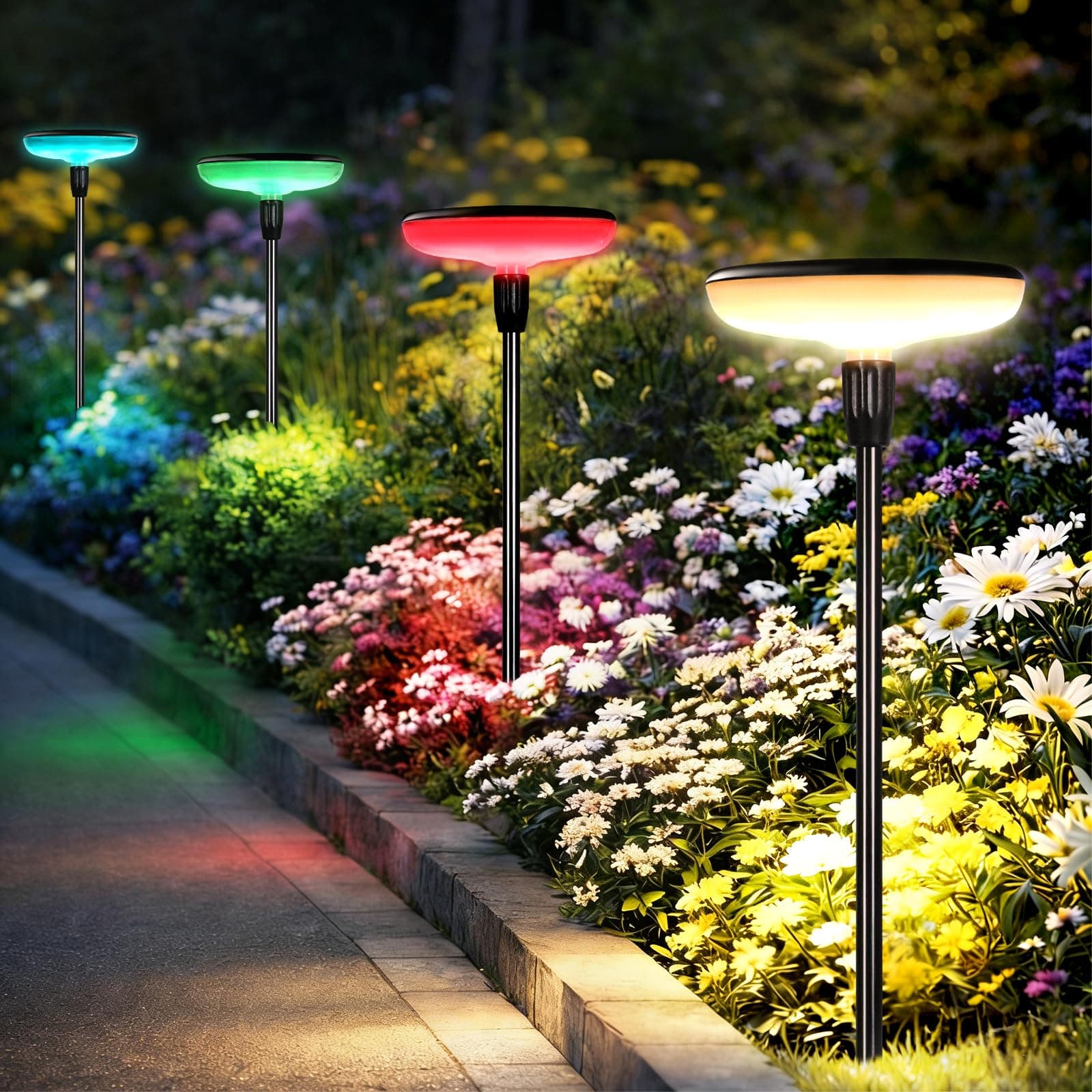 EFFILUMLUX Lampe Solaire Exterieur 4 Pièces, Lumiere Solaire Exterieur avec LED Blanc Chaud & RGB, 1400 mAh, Étanche IP65, Extra Brillantes 55 Lumens, Lumière Décoration pour Jardin Balcon Terrasse