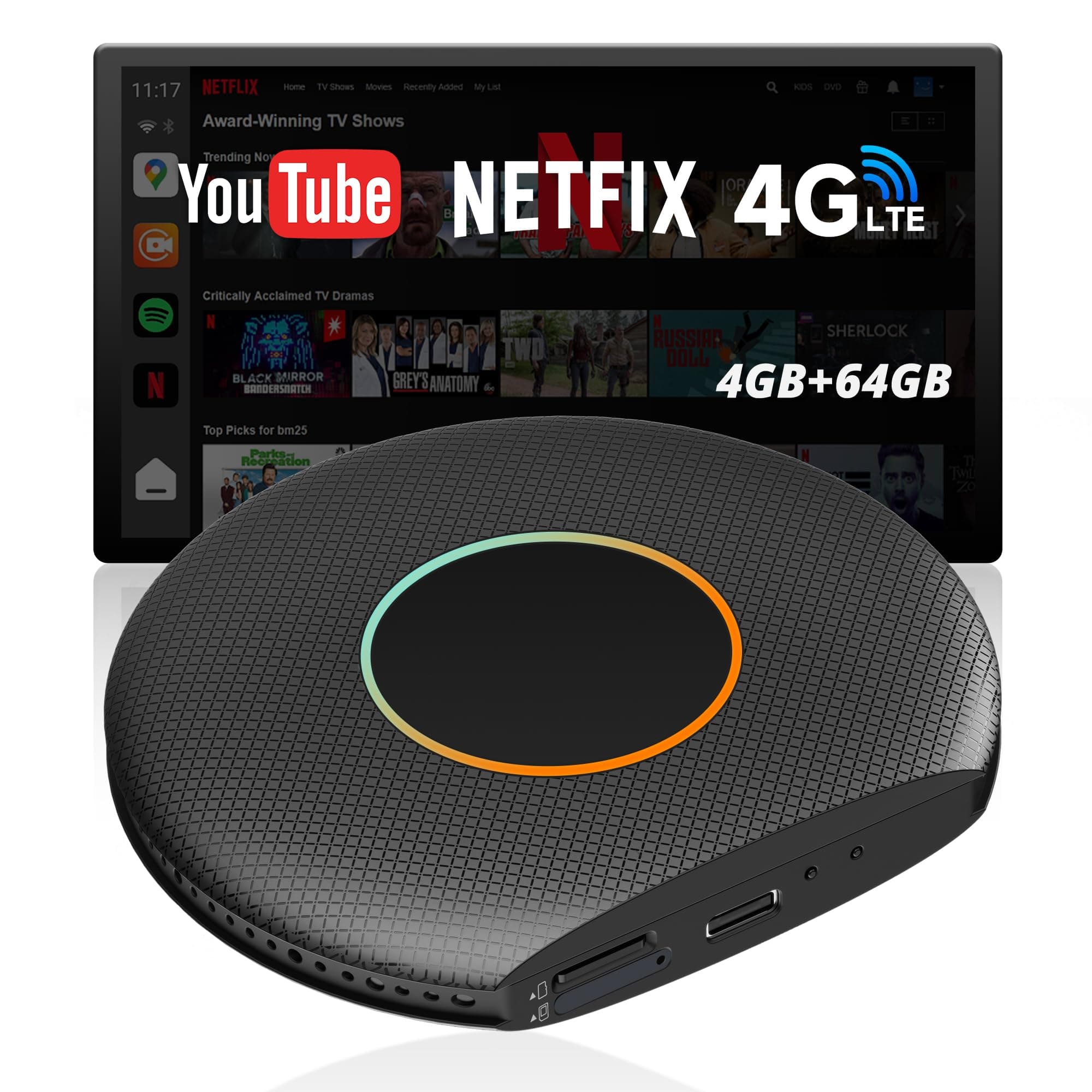 Adaptador Carplay Inalambrico, Android Auto Inalambrico, Magic Box Carplay para Netflix Youtube,4GB + 64GB,Bloqueo Bluetooth, Doble WiFi, 4G LTE,NavegacióN GPS, Drivechat Ai, Pantalla Dividida(CB6A)