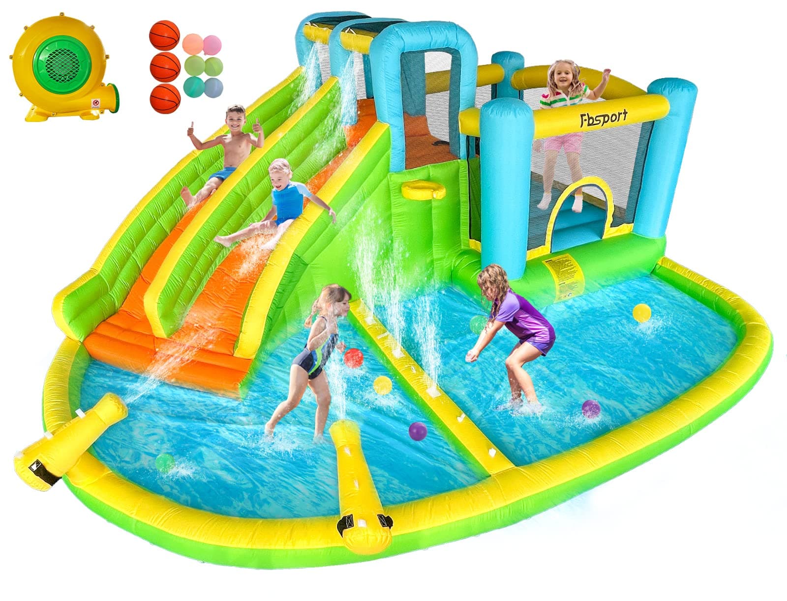 FBSPORT château Gonflable Enfant avec souffleur Aire de Jeux Gonflable Adulte Grand château Gonflable Piscine Meilleur Cadeau de Vacances/d'anniversaire pour Les Enfants