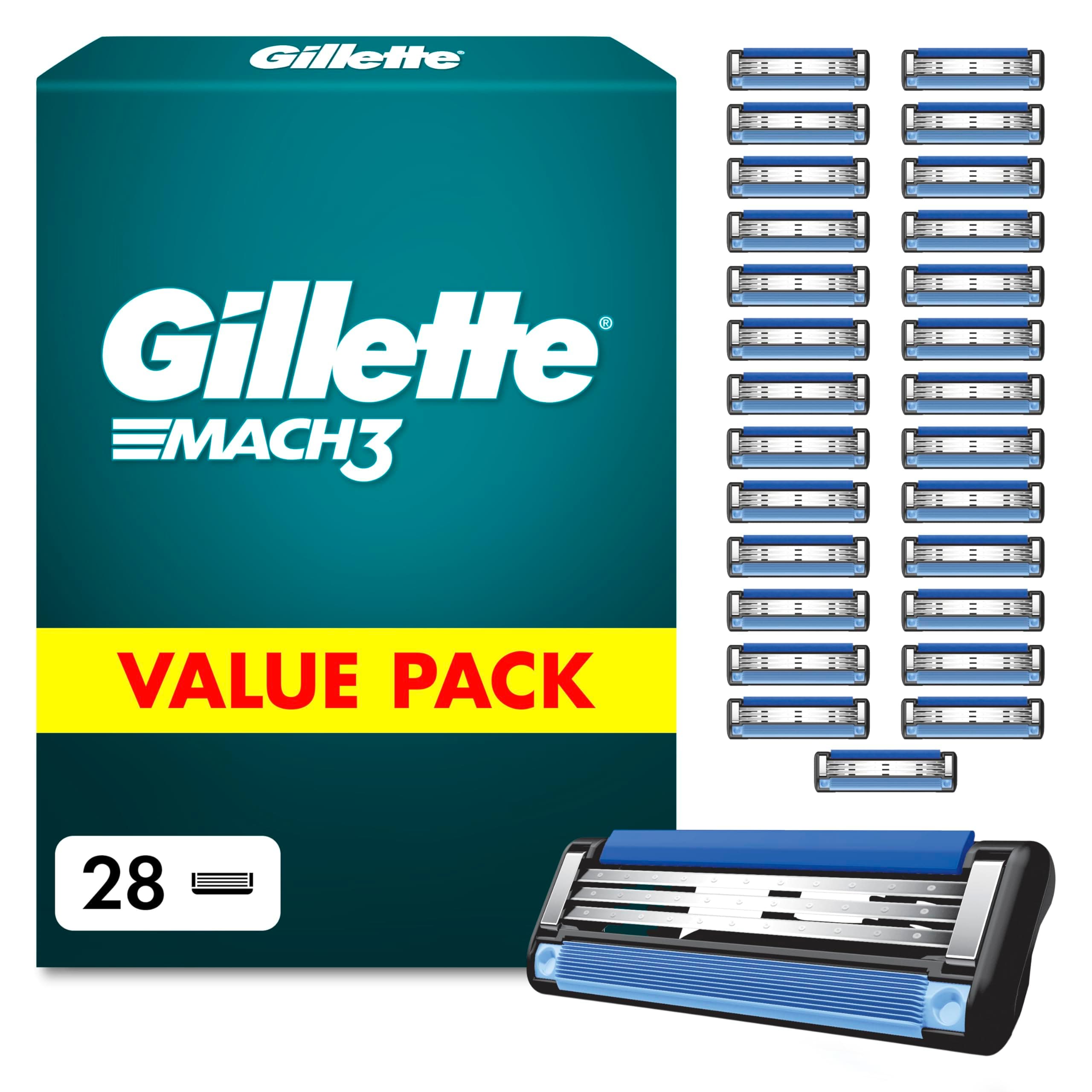 Gillette Lames de Rasoir Homme Mach 3 Turbo, Pack de 28 | Cartouche avec un Revêtement pour Réduire la Pression sur la Peau, en Acier Inoxydable, 1 Recharge Jusqu’à 15 Rasages