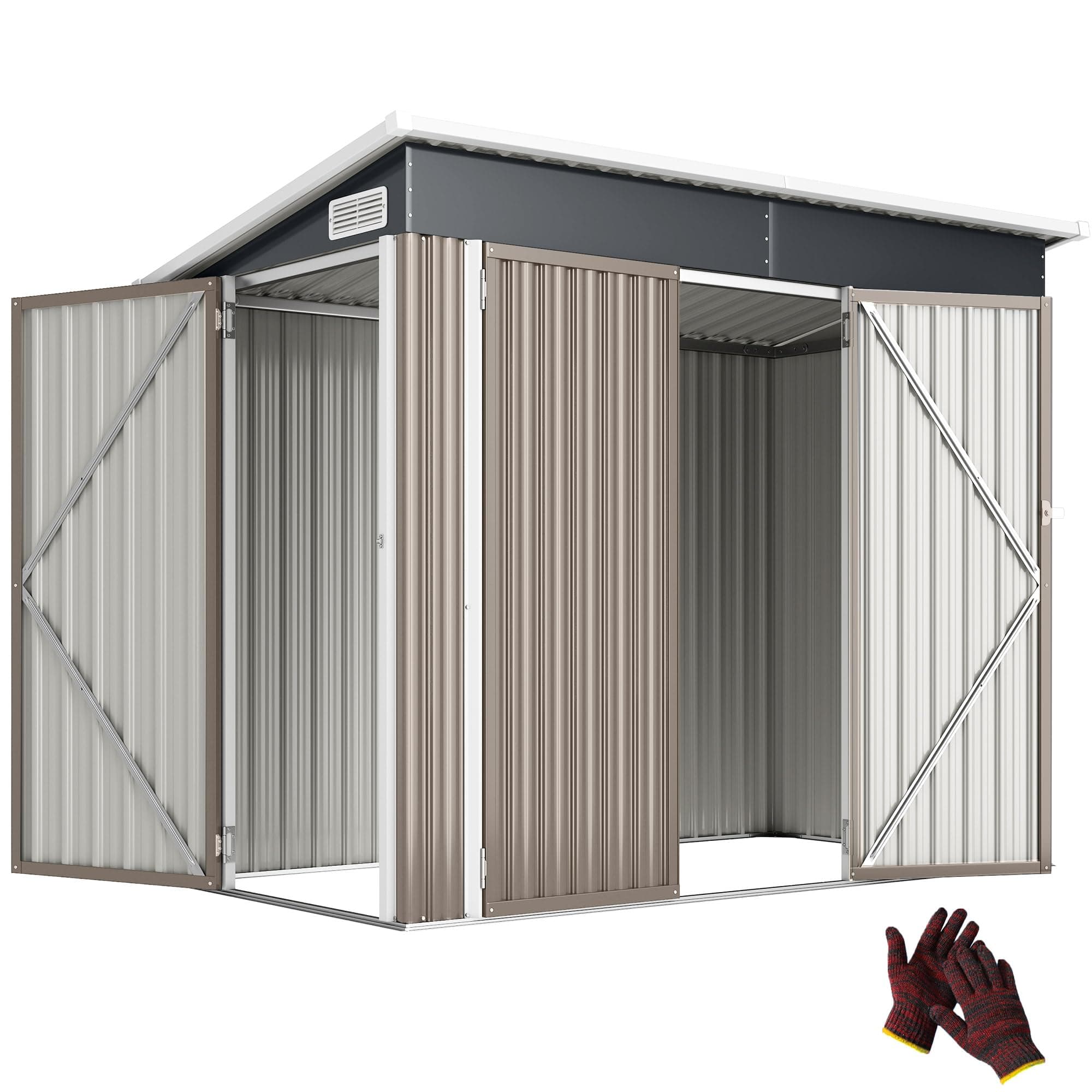 Outsunny Abri de Jardin Métal 3m² Gants Aérations 249x121x183cm Gris Clair | Cabane de Jardin, Structure en Acier Galvanisé Améliorée, Cabanon Rangement Outils, Portes Verrouillables