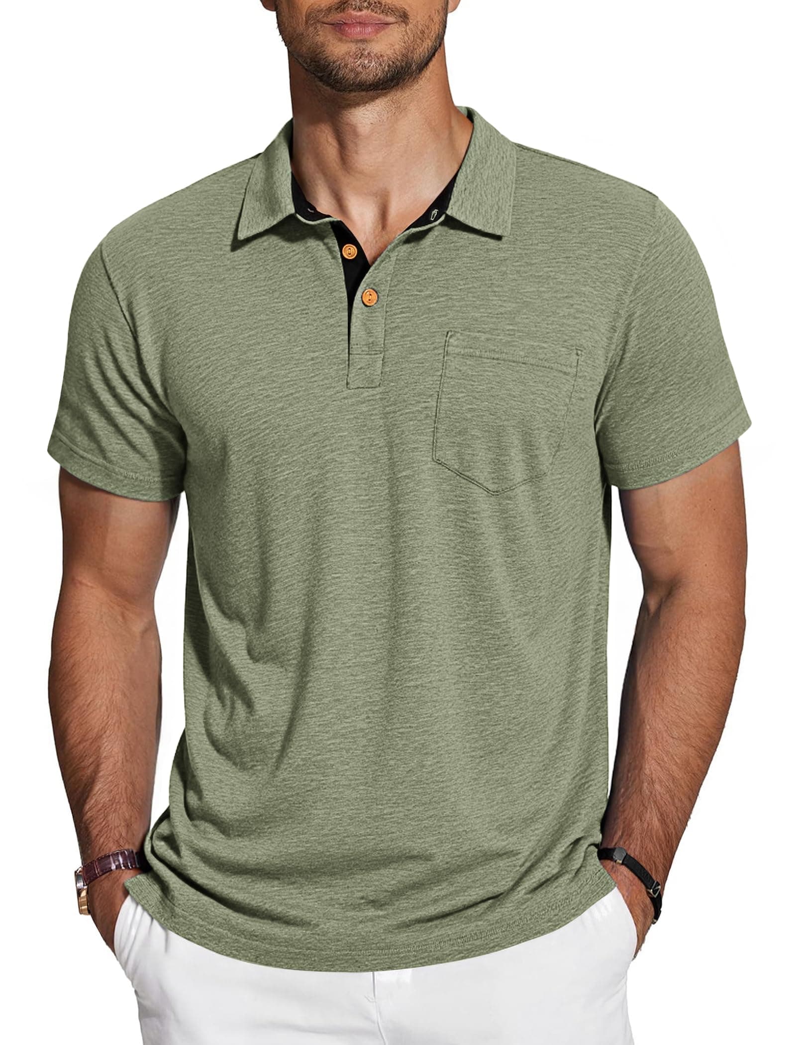 TARAINYA Polo Uomo Cotone Maniche Corte con Tasca Polo Shirt Estivo