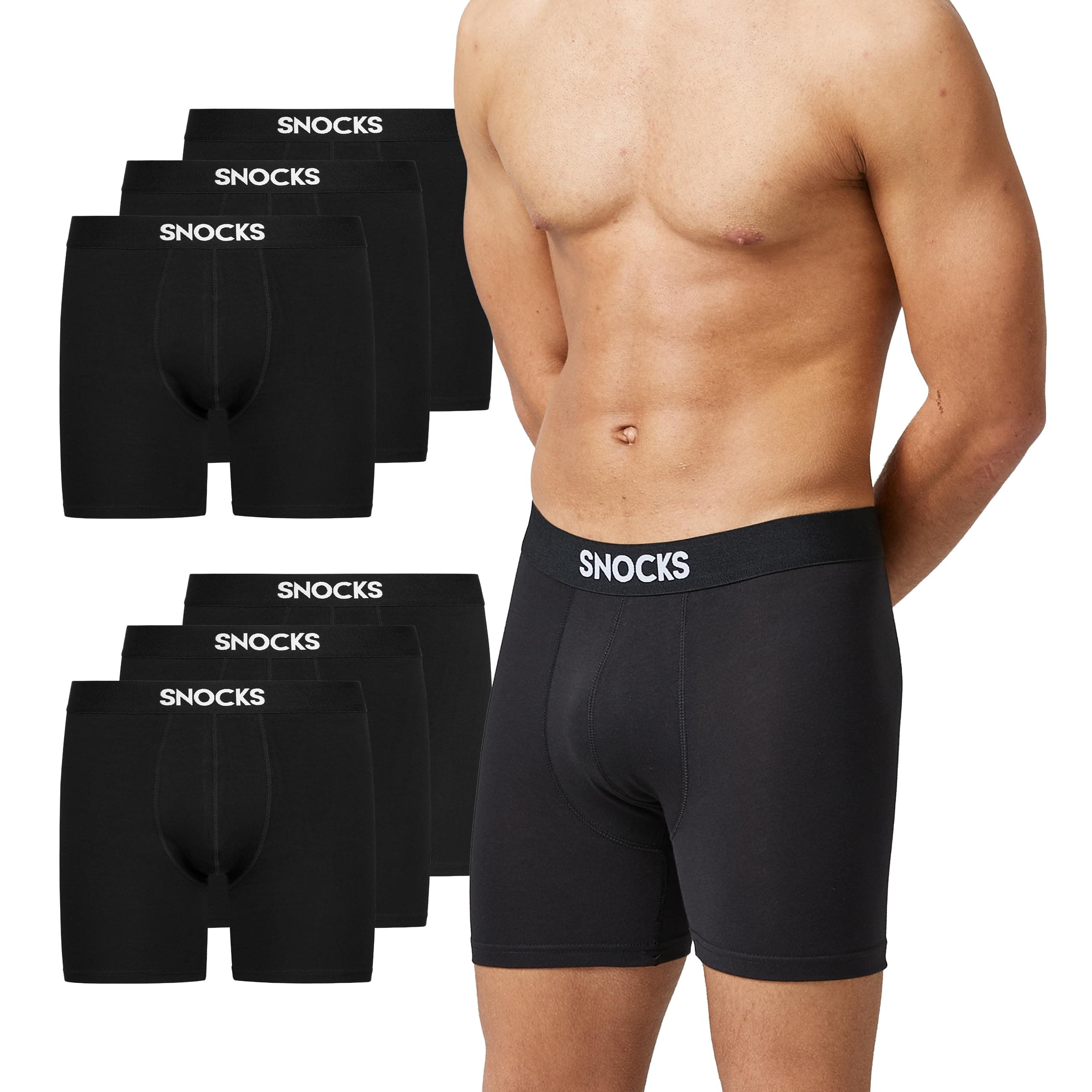 Snocks Lange Boxershorts Herren aus Bio-Baumwolle, 6er Pack | atmungsaktiv, kein juckendes Etikett & mit elastischem Bund - Ideal für Sport & Alltag - Unterhosen Herren Gr. S-4XL