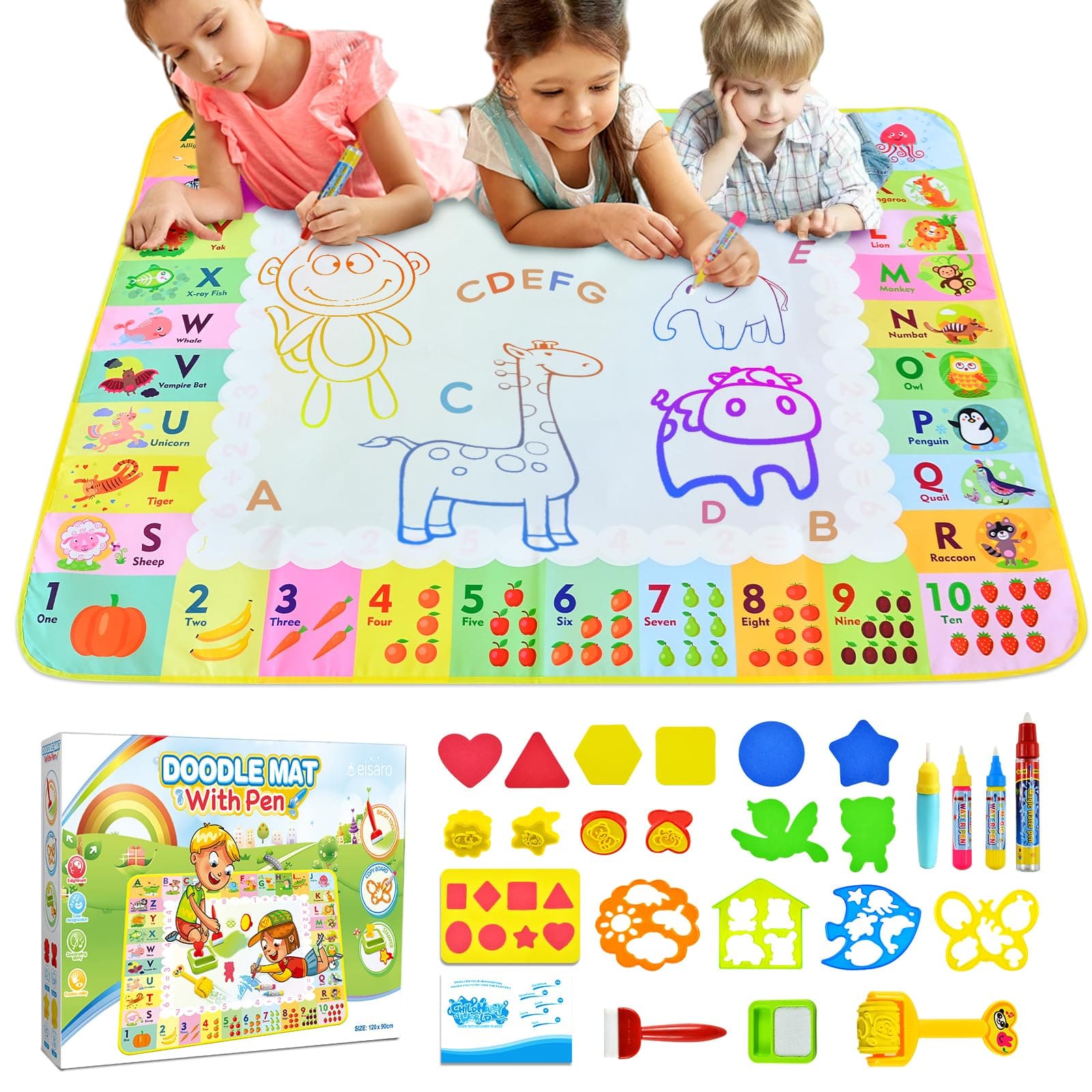 Cadeau Enfant 1-3 Ans - Tapis Dessin Eau Jouet Bebe 1 2 3 Ans, Jouets Educatifs pour Enfants Coloriage Géant Tapis de Peinture Cadeau pour Garcons Filles
