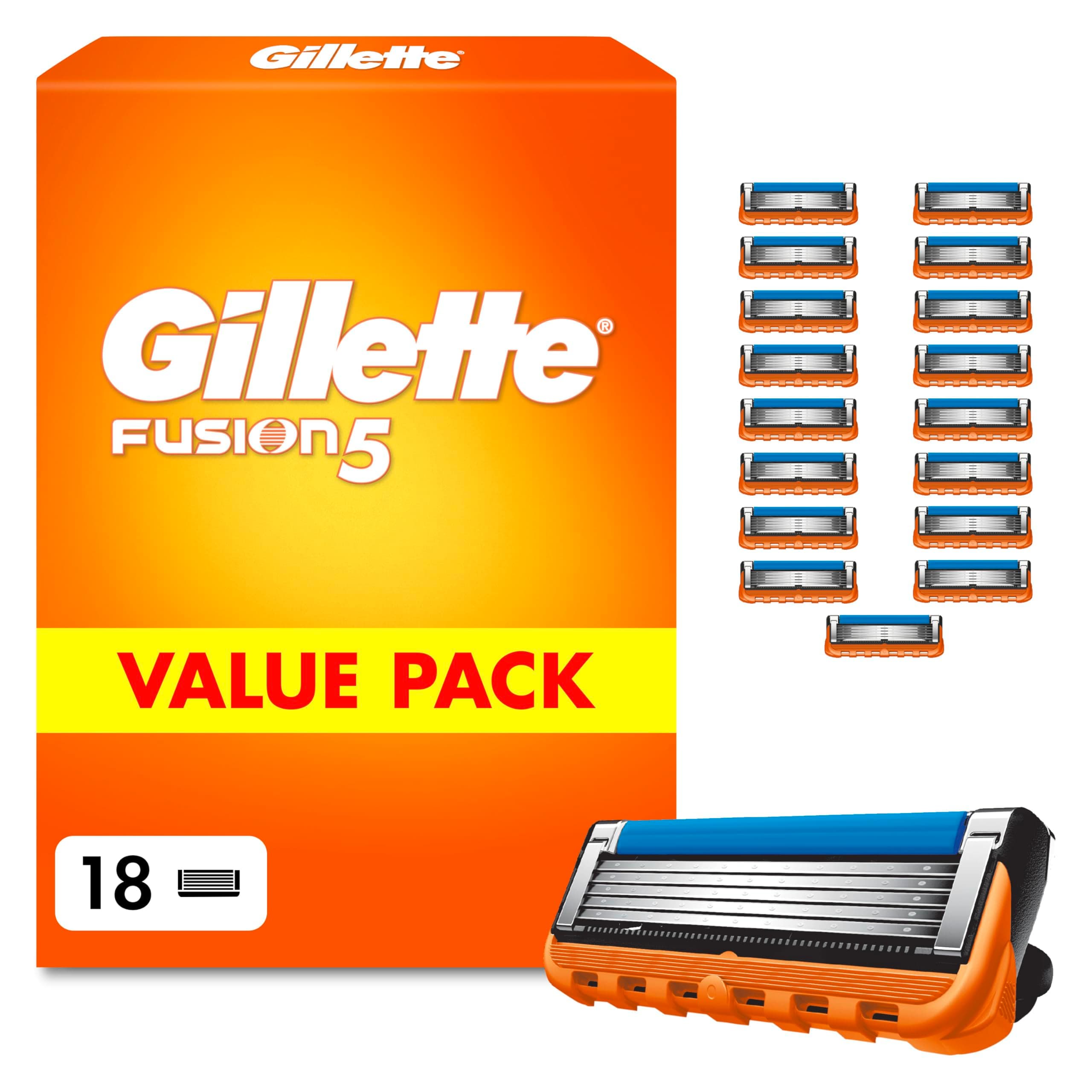 Gillette Fusion 5 Klingen Herren, 18 Original Rasierklingen, Orange | Für Nassrasierer mit Größerem Gleitstreifen für Ein Sanftes Gleiten Und für Eine Unglaublich Gründliche Und Komfortable Rasur