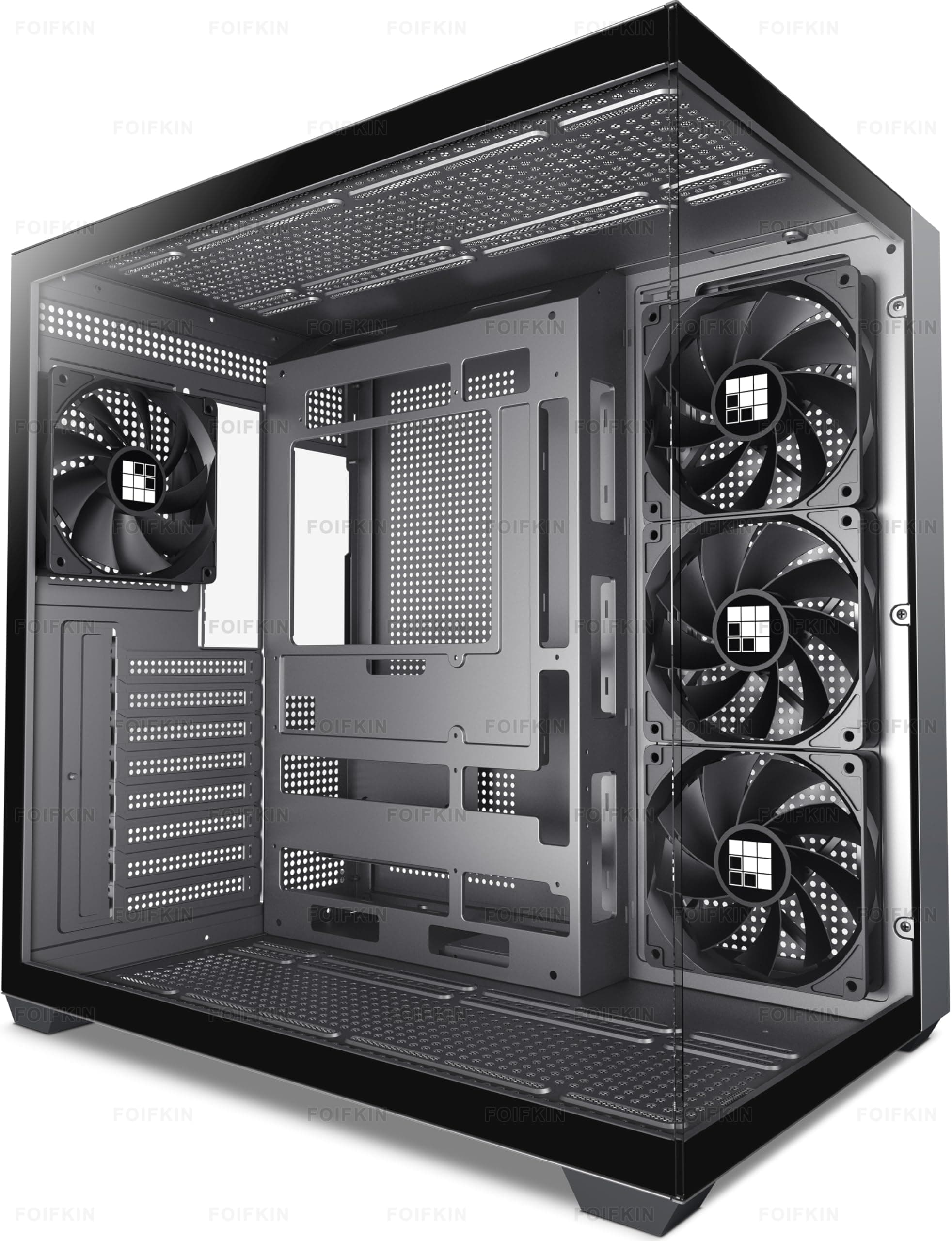 FOIFKIN F300 Boitier PC - 4 préinstallés sans Ventilateur RGB - Boitier PC de Jeu ATX Mid-Tower - Verre panoramique 270° avec Type-C (Noir, F300)