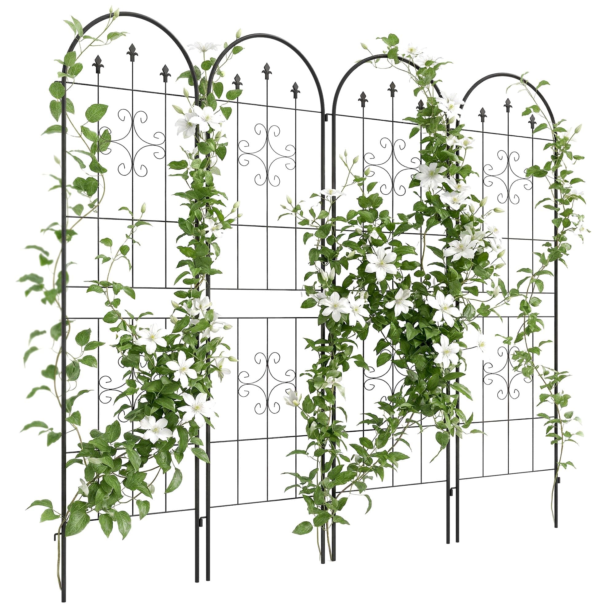 Outsunny Lot de 4 Treillis de Jardin, Support pour Plantes grimpantes en Acier, 50L x 180H cm, Noir