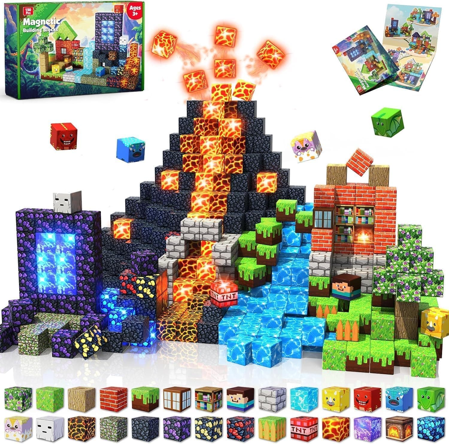 Magneverse Construction magnetique Enfant 150 Pièces Blocs de Construction Magnétiques - Forêt Dinosaures - Jouet Montessori pour Enfants de 3 4 5 6 7 8 9 Ans Cadeaux pour Garçons et Filles