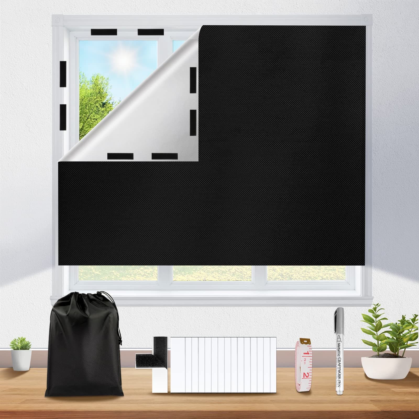 Store Occultant sans Percage, 200x148cm pour Velux, Fenetre Thermique avec Velcro, Tissu Isolant Thermique Intérieurs Rideau Opaque pour Fenetre de Toit Chambre Bureau Voyage Caravane Noir