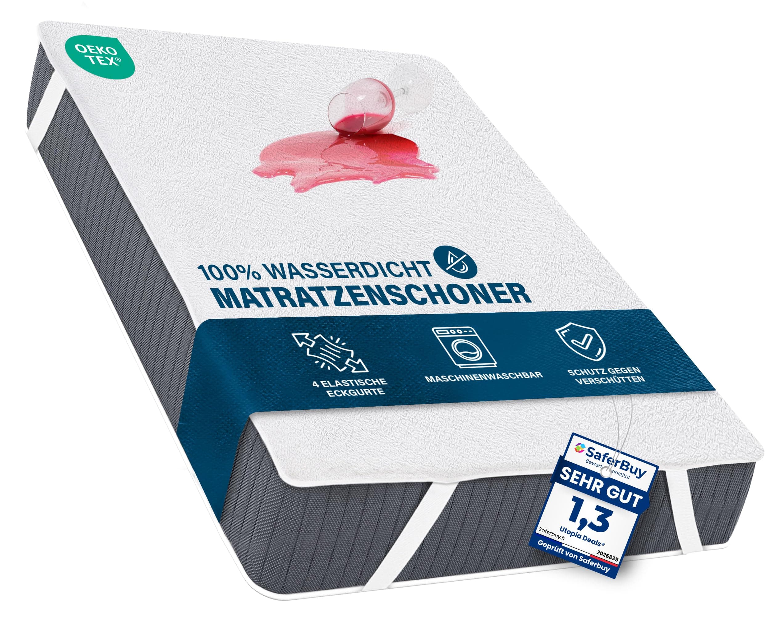 Utopia Bedding Matratzenschoner 90 x 200 cm Wasserdicht, Mit Elastisch Eckbändern, Oeko-TEX Zertifiziert Matratzenauflage Atmungsaktive, Matratzenschutz Weiß