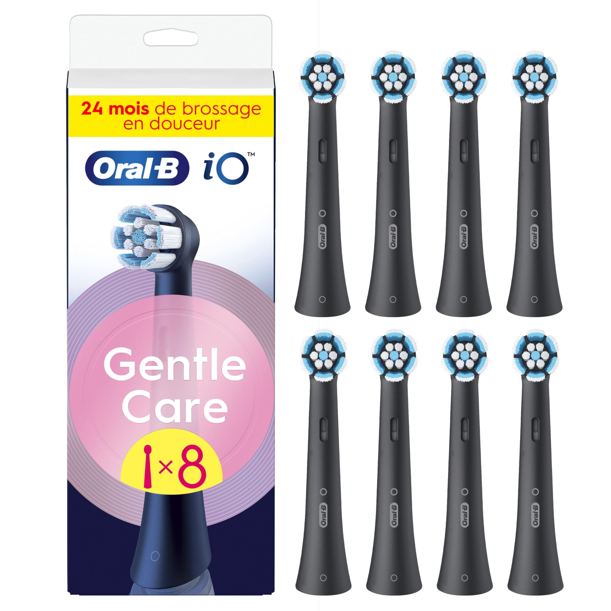 Oral-B Brossettes de Rechange Gentle Care, lot de 8, Noires – Recharges Brosse à Dents Électrique iO, 4000 Brins Souples pour un Brossage Doux sur les Gencives