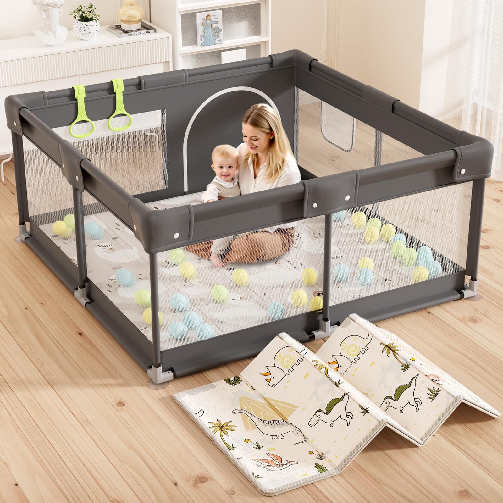 Lertantri Parc bébé 120x120cm avec tapis Oxford Barrières de sécurité Espace de jeux pour appartement