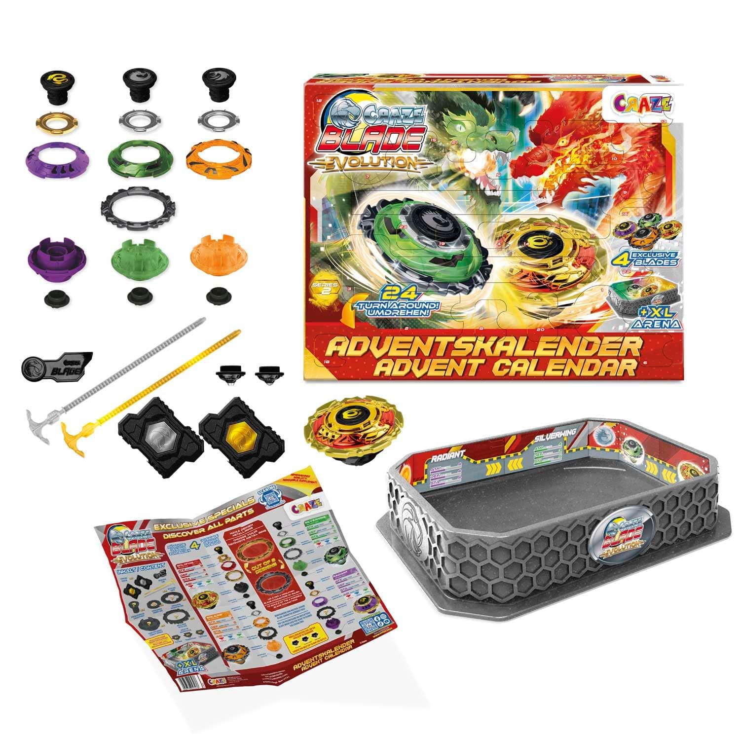 CRAZE BLADE Spielzeug Adventskalender Jungen – Kampfkreisel Weihnachtskalender Kinder mit Battle Arena, Launcher & Kreisel