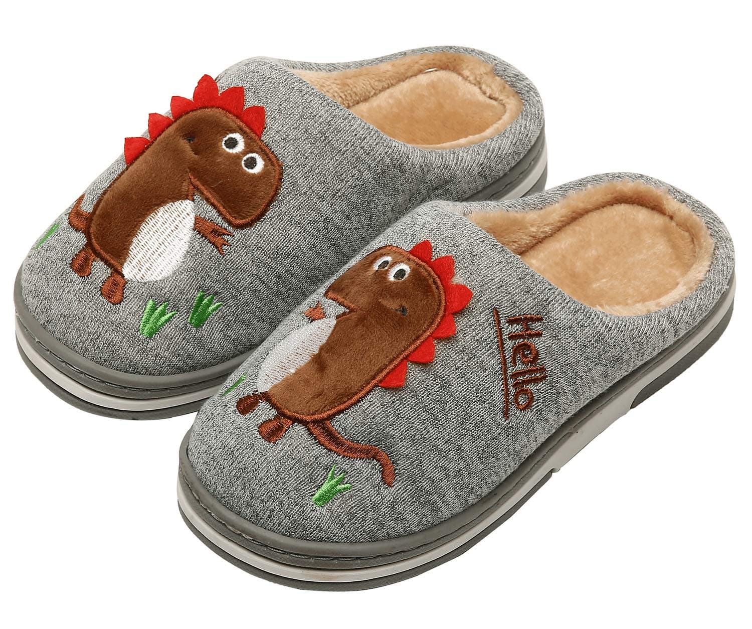 INMINPIN Zapatillas de Estar por Casa para Niñas Niños Caliente Pelusa Pantuflas de Invierno Lindo Zapatos Interior de Algodón con Dinosaurio de Dibujos Animados