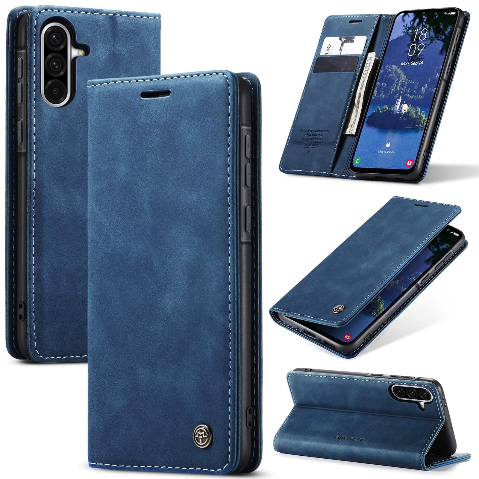 Azororo Cover per Samsung Galaxy A25 5G, Premium PU Pelle Custodia, Magnetica Carta Fessura Portafoglio Case, Flip Cavalletto Custodia per Samsung Galaxy A25- Blu