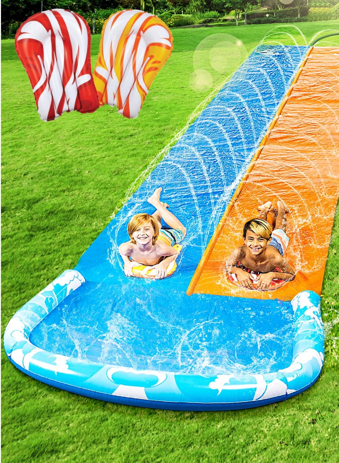 JOYIN 685 cm Toboggan Aquatique avec 2 bodyboards, Toboggan d'eau pour pelouse avec arroseur intégré, Jouet d'été pour Enfants et Adultes, Amusement en Plein air dans Le Jardin