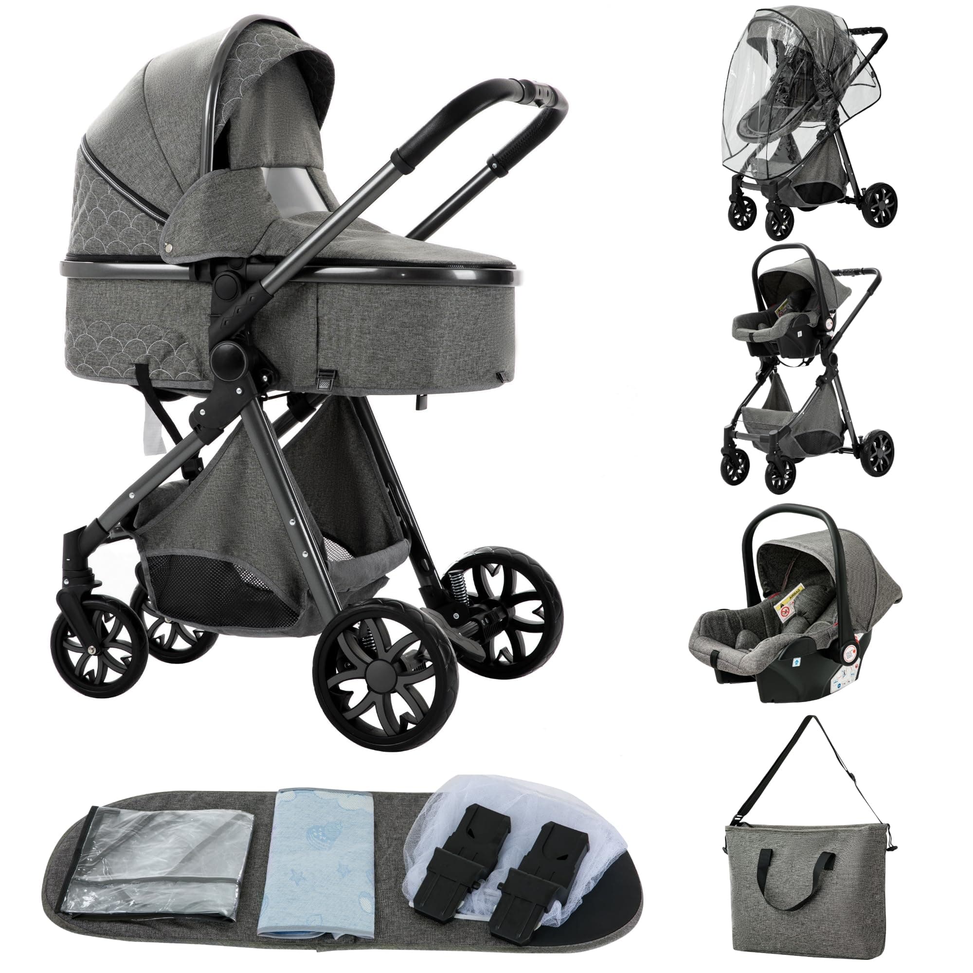 ALYIKOU carrito bebe,carrito bebe 3 en 1,Adecuado para 0-3 años, carga máxima de 25 kg, sistema de carro bebe viaje plegable, incluidos adaptadores de accesorios