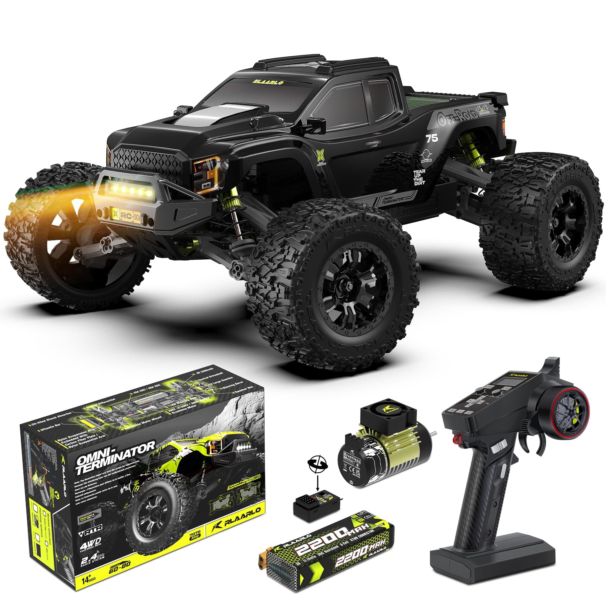 RIAARIO Auto RC Mini 1:10 Senza Spazzole RC per Adulti Max 50 km/h Tutti i Terreni Hobby Camion Elettrici Fuoristrada Monster Truck 4WD Telecomando Auto Camion Impermeabile con Fibra di Carbonio