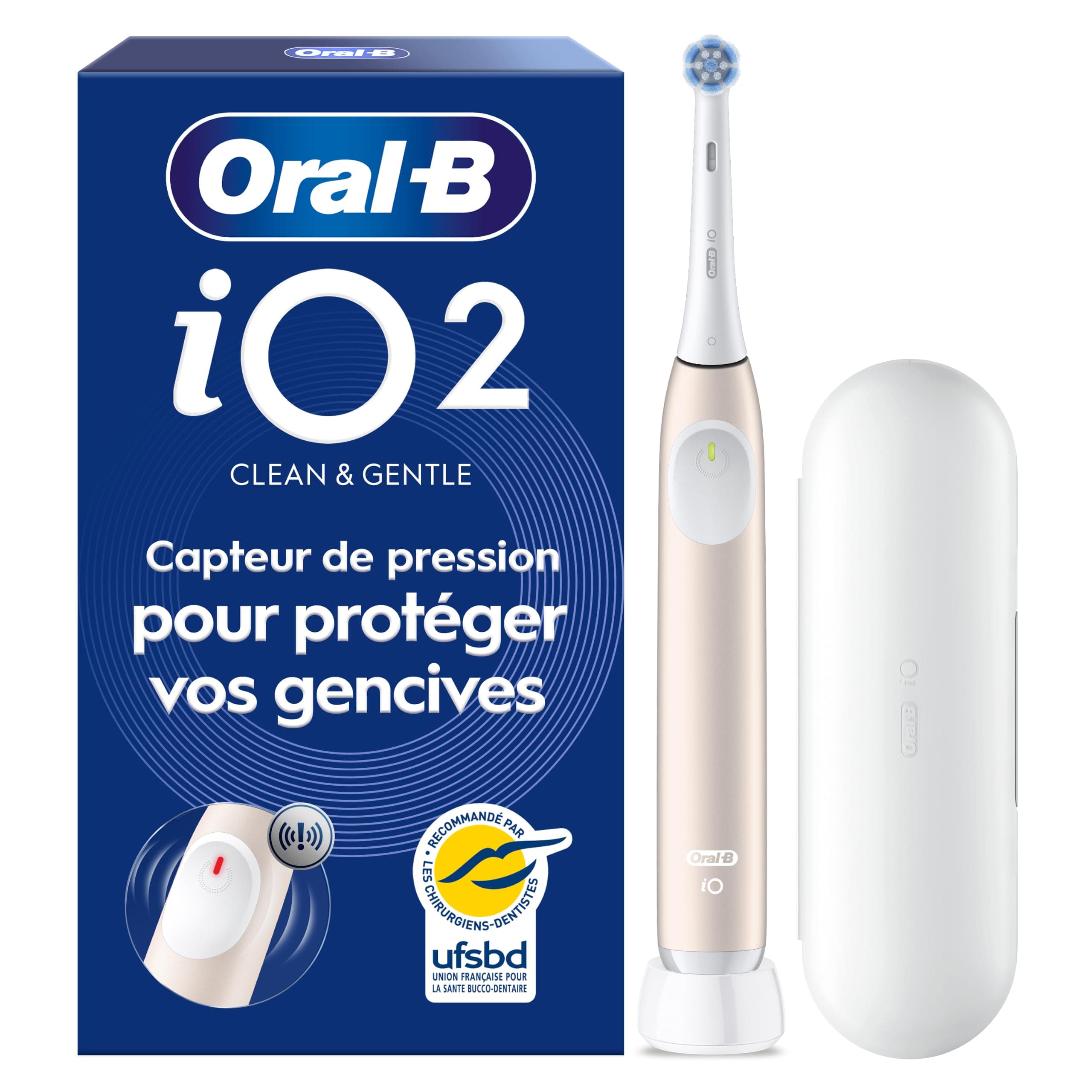 Oral-B Brosse à Dents Electrique iO 2 avec 1 Brossette de Rechange, Rose | 3 Modes de Brossage dont Douceur, Capteur de Pression sur les Gencives, Batterie Rechargeable, Silencieuse, Etui
