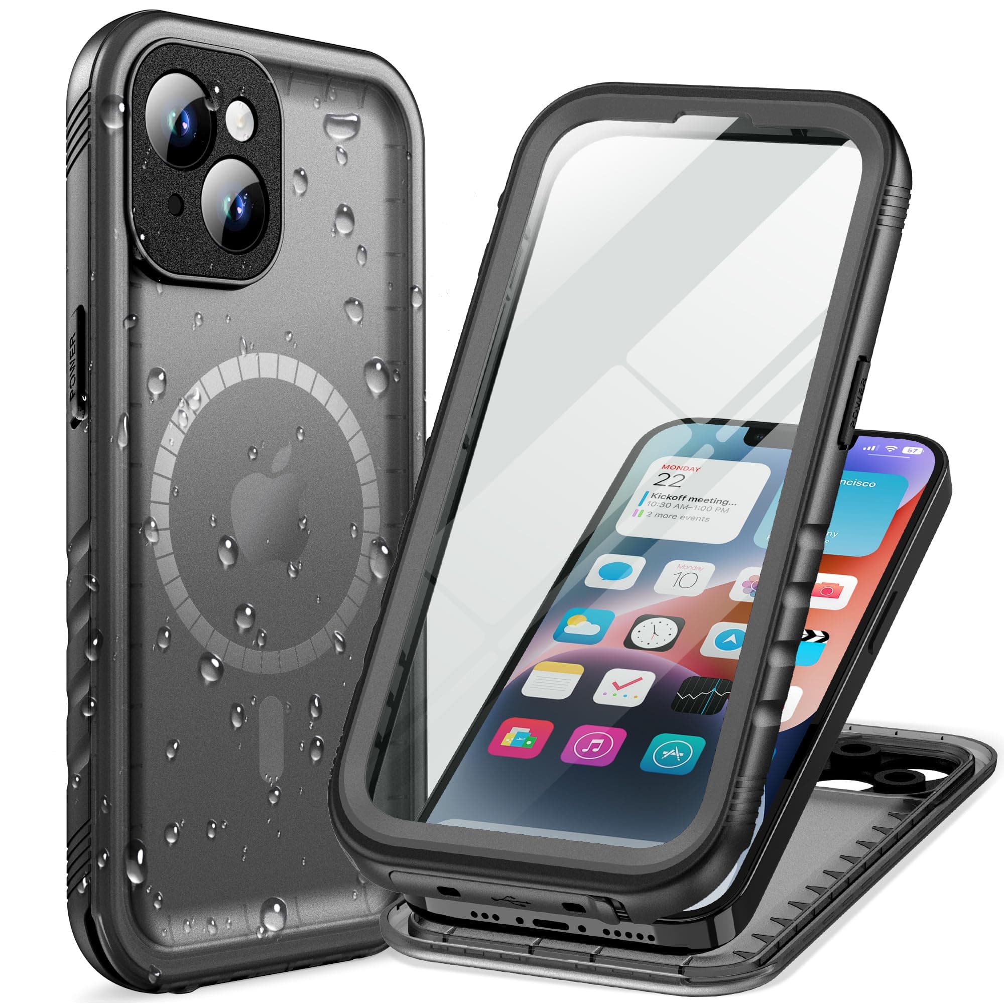 Cozycase Coque Magnétique pour iPhone 14 Etanche Antichoc - 360 Integral Incassable Militaire Résistante IP68 Waterproof Chantier Anti Choc Eau Poussière 14 Case et Ecran de Protection Camera
