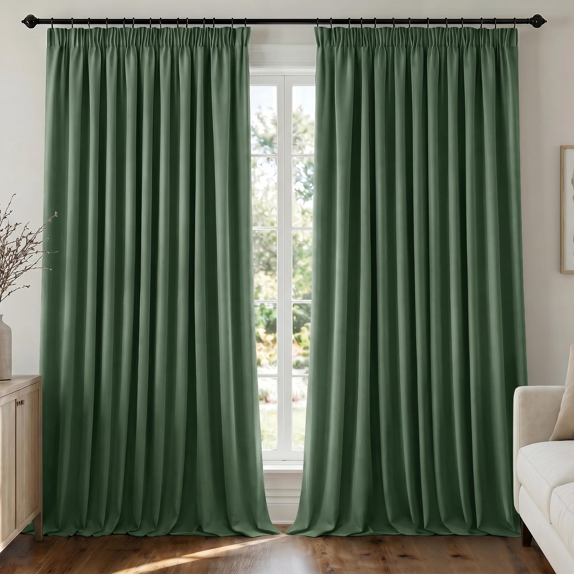 Deconovo Tende Oscuranti per Interni con Fettuccia – 3 Modi di Montaggio, Tessuto Termico Morbido per Camera da Letto e Soggiorno, Certificato OEKO-TEX, 2 Pannelli 300x245 cm, Verde Bosco