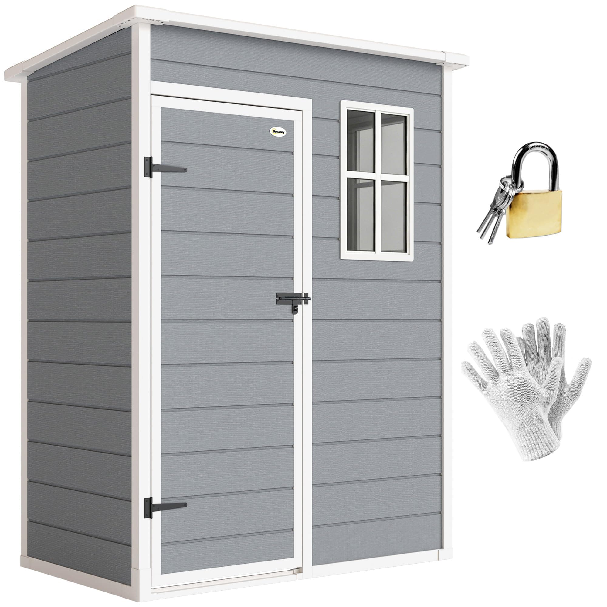 Outsunny Abri de Jardin 1,14 m² cabane de Jardin pour Outils - Porte verrouillable, aération et fenêtre - dim. 151L x 92l x 193H cm - Plastique, Gris