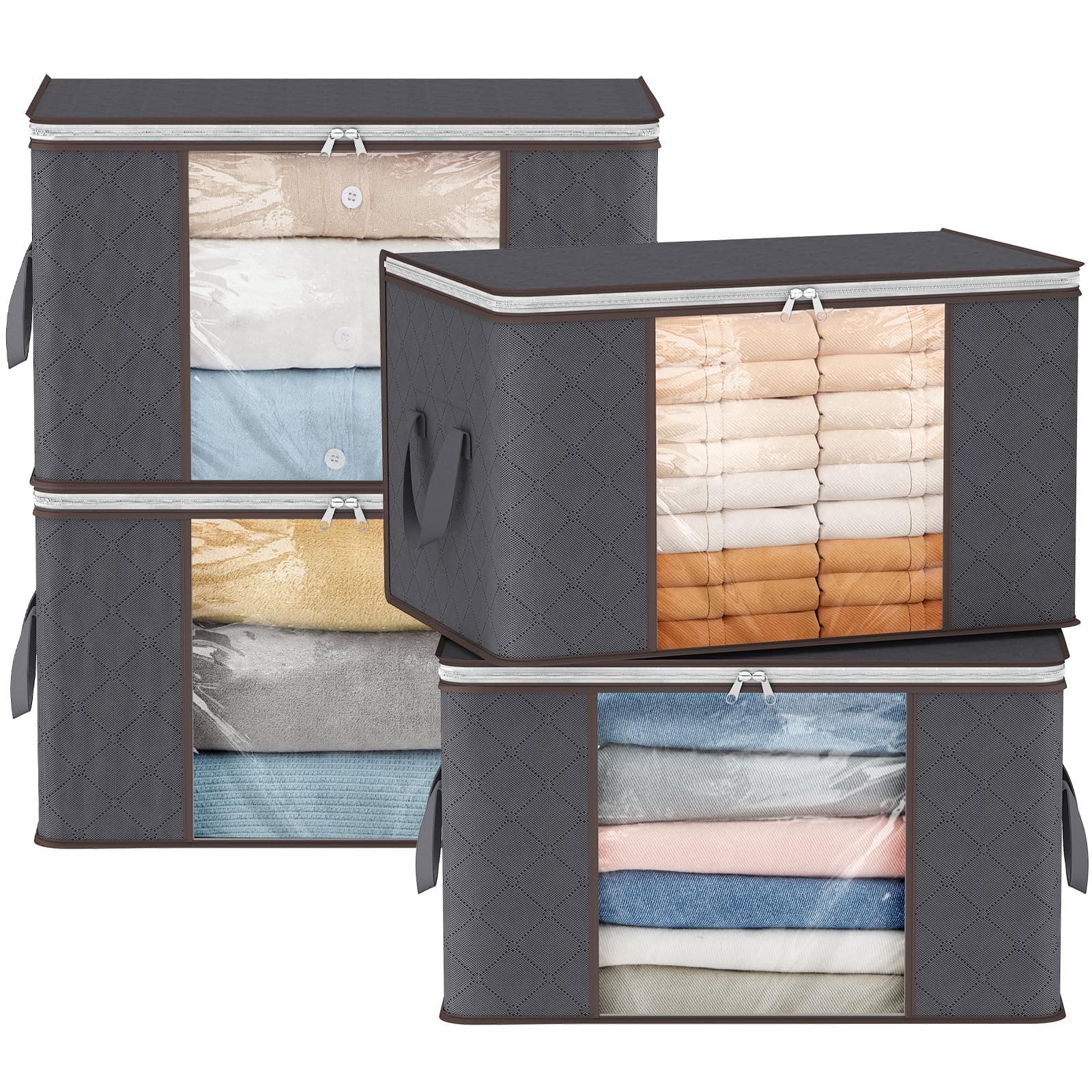 Lifewit 4 Stück Aufbewahrungstasche Groß, Bettdecken Aufbewahrungsbox mit Deckel, Verstärkt Griff Kleidung Aufbewahrung Storage Bag, Kleiderbox Umzugskartons für Klamotten, Kleider, Bettwäsche, Grau