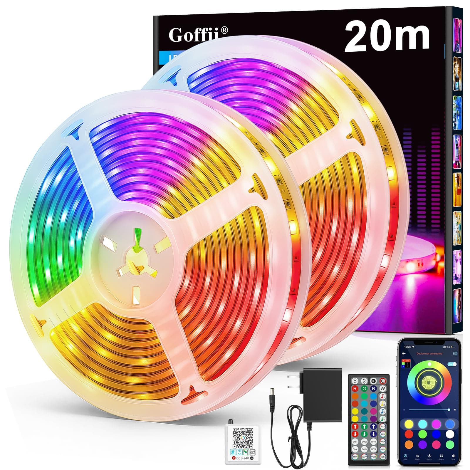 Tira LED, Luces RGB Bluetooth de Interior, Luz Adhesiva con Control Remoto y APP Inteligente, Cambia el Color con la Música para Decoración de Cocina (20M)