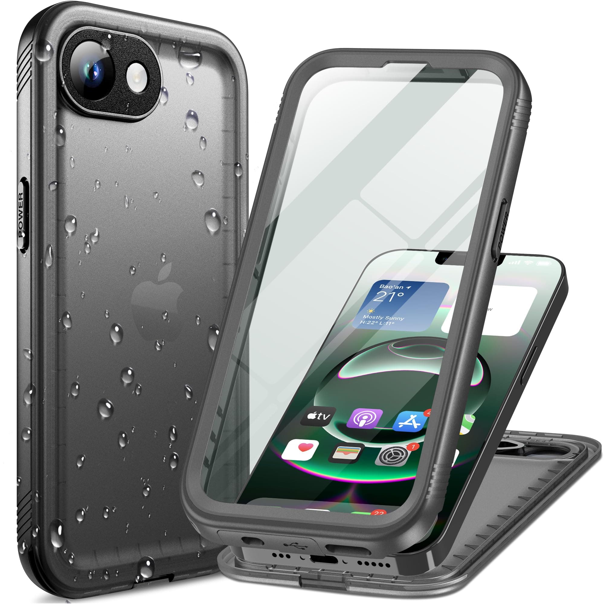 Cozycase Top Funda 360 para iPhone 16e 17e Militar IP68 Impermeable Antigolpes Resistente Carcasa Antipolvo Acuatica Sumergible Doble Case Agua Protectora Anti Golpes Negro, para iPhone 16e 17e