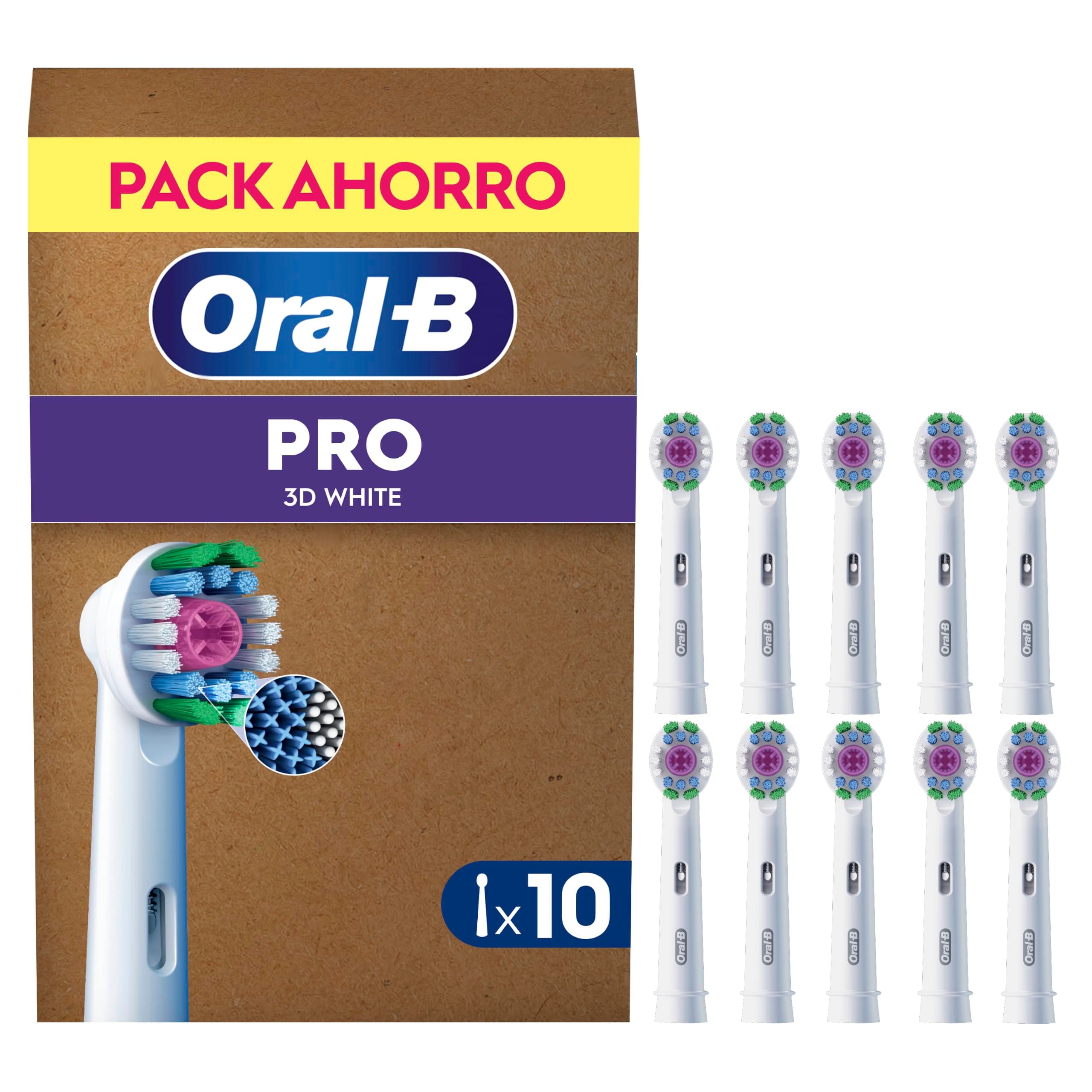 Oral-B 3D White Cabezales de Recambio Originales, Blanco, Pack de 10 | Recambios para Cepillo Eléctrico Oral B Pro, con Copa Pulidora para Eliminar Manchas Superficiales, Efecto Blanqueador