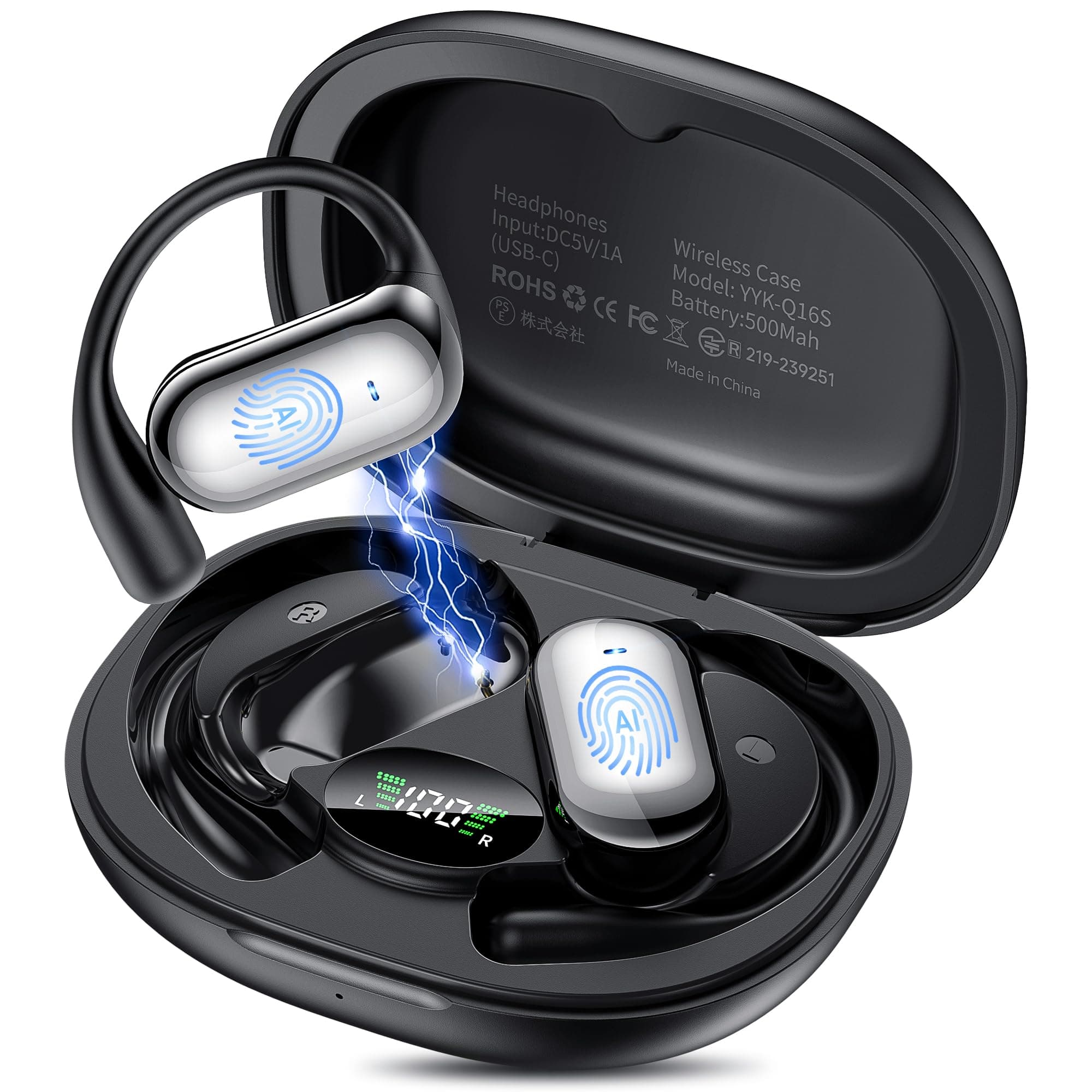 Pviwzux AI Auriculares Traductor en Tiempo Real, 8 Modos Traducción con 198 Idiomas, 3 en 1 Auriculares Traductores de Idiomas, 60H Cascos Oreja Abierta Bluetooth 6.1 para Viajes, Reuniones Negro