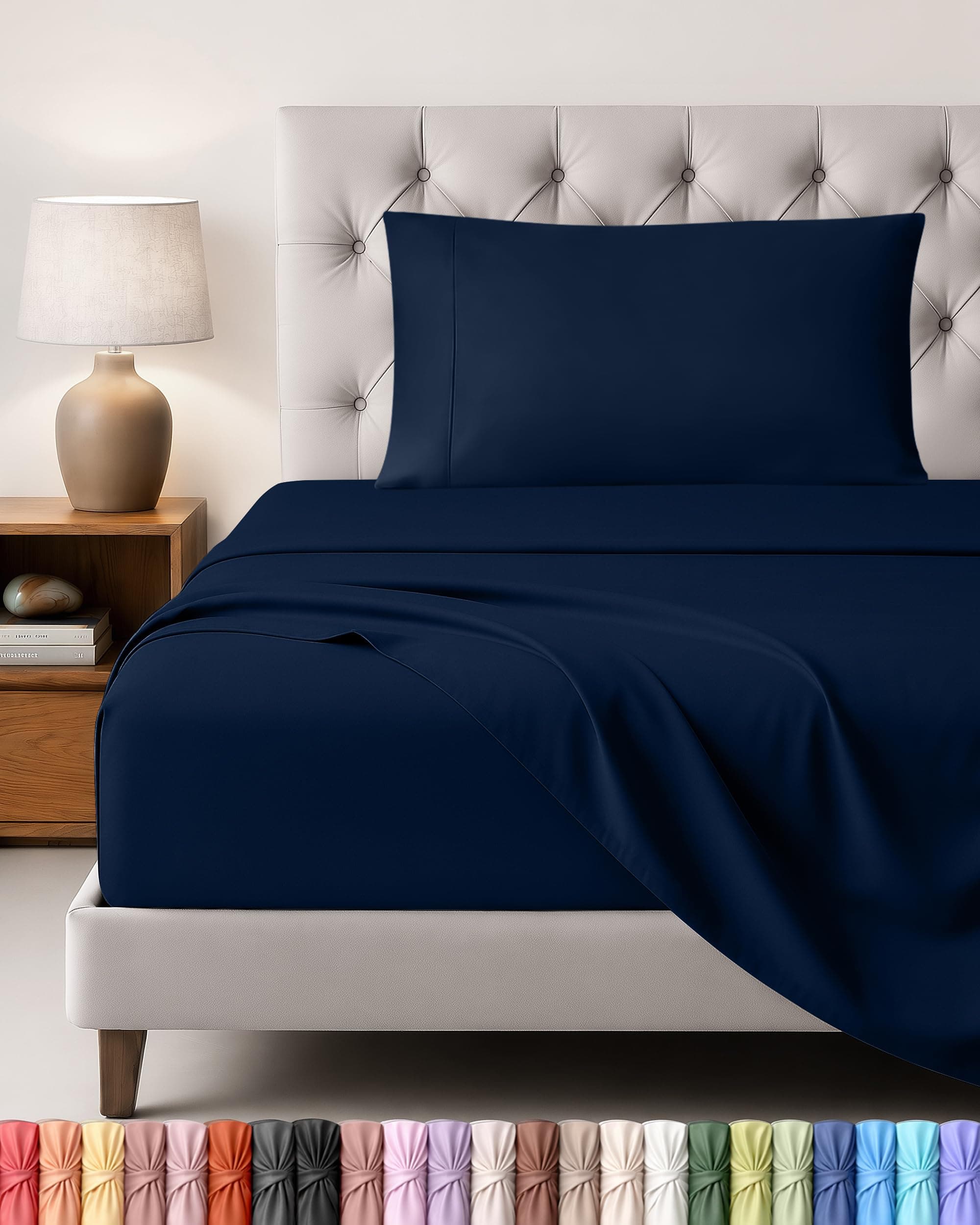 Utopia Bedding Juego de Sabanas 3 Piezas 90x190 - Poliéster Microfibra Cepillada - Oeko-Tex Certificado - Sábana Bajera, Sábana Plana y 1 Funda de Almohada 50x75 (Cama 90, Azul Marino)