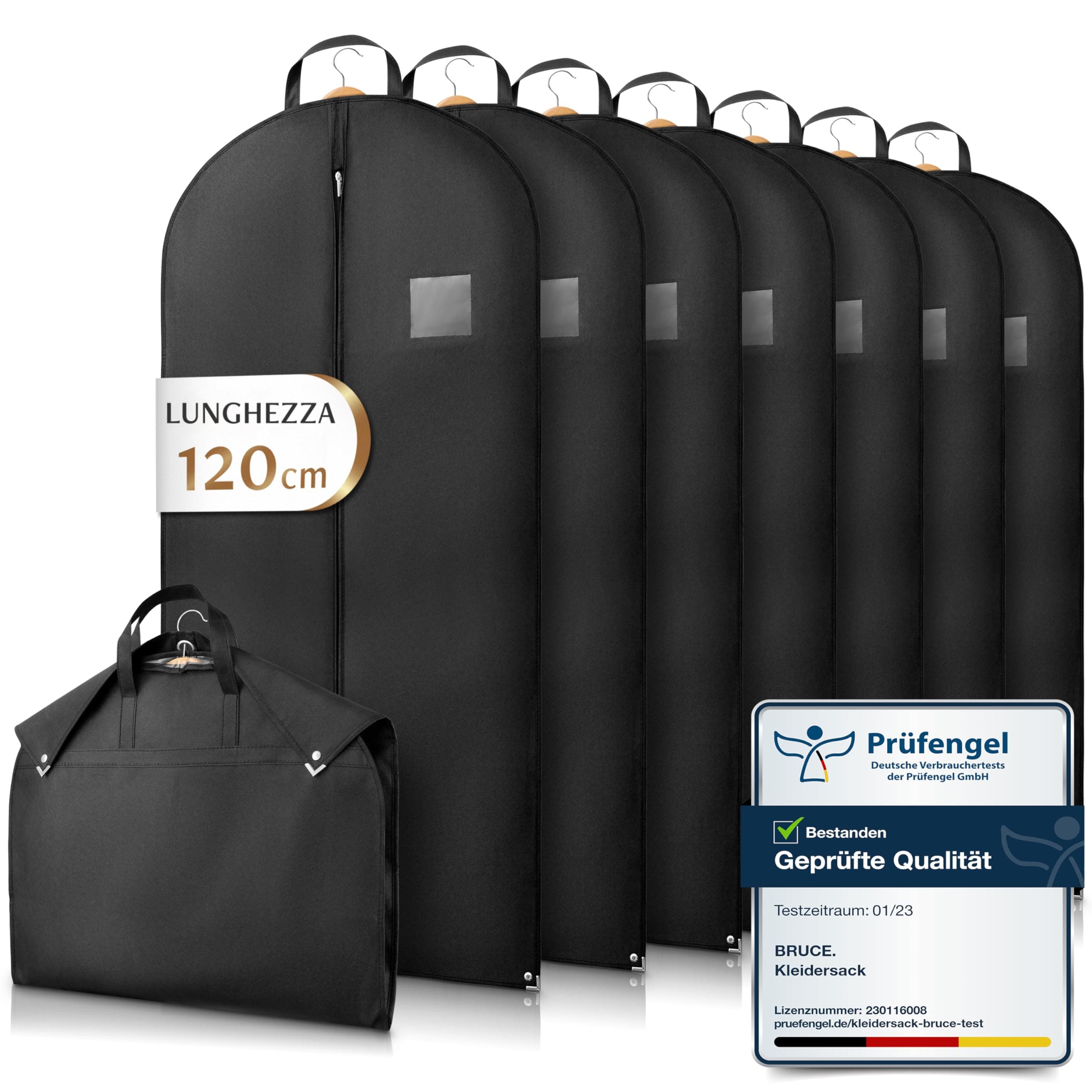 Bruce.® 7x Borsa Porta Abiti da Viaggio 120 x 60cm, Custodia Abiti con Cerniera Antitarme, Copriabiti da Armadio Antipolvere 120 GSM, Porta Abito da Viaggio Uomo e Donna