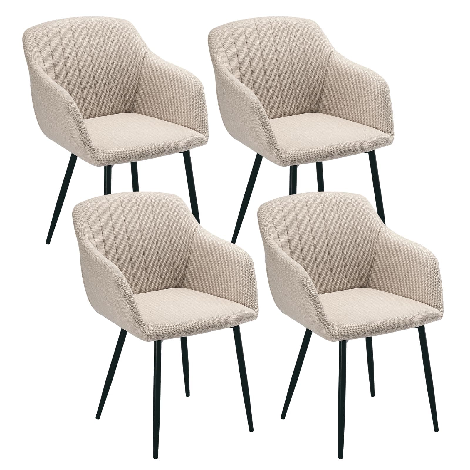 Goeurvant Sillas de Comedor Beige con Reposabrazos Pack 4, Sillas Tapizadas en Lino con Patas Metálicas, Estilo Moderno para Comedor y Salón