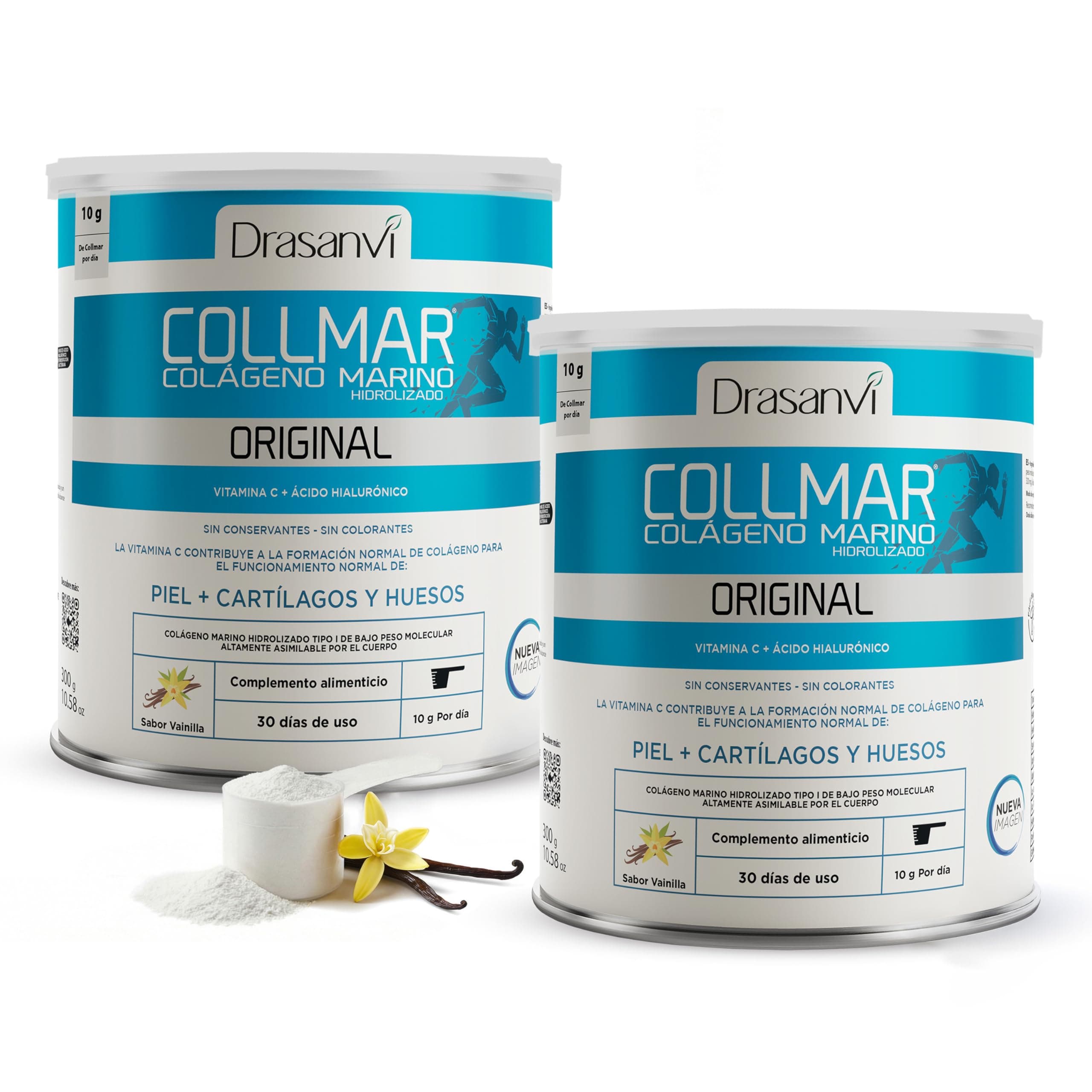 Drasanvi Collmar Colágeno Marino Hidrolizado Vainilla 300 g x2 | 9.660 mg por Dosis | Con Vitamina C Natural y Ácido Hialurónico | 30 Días | Sin Gluten