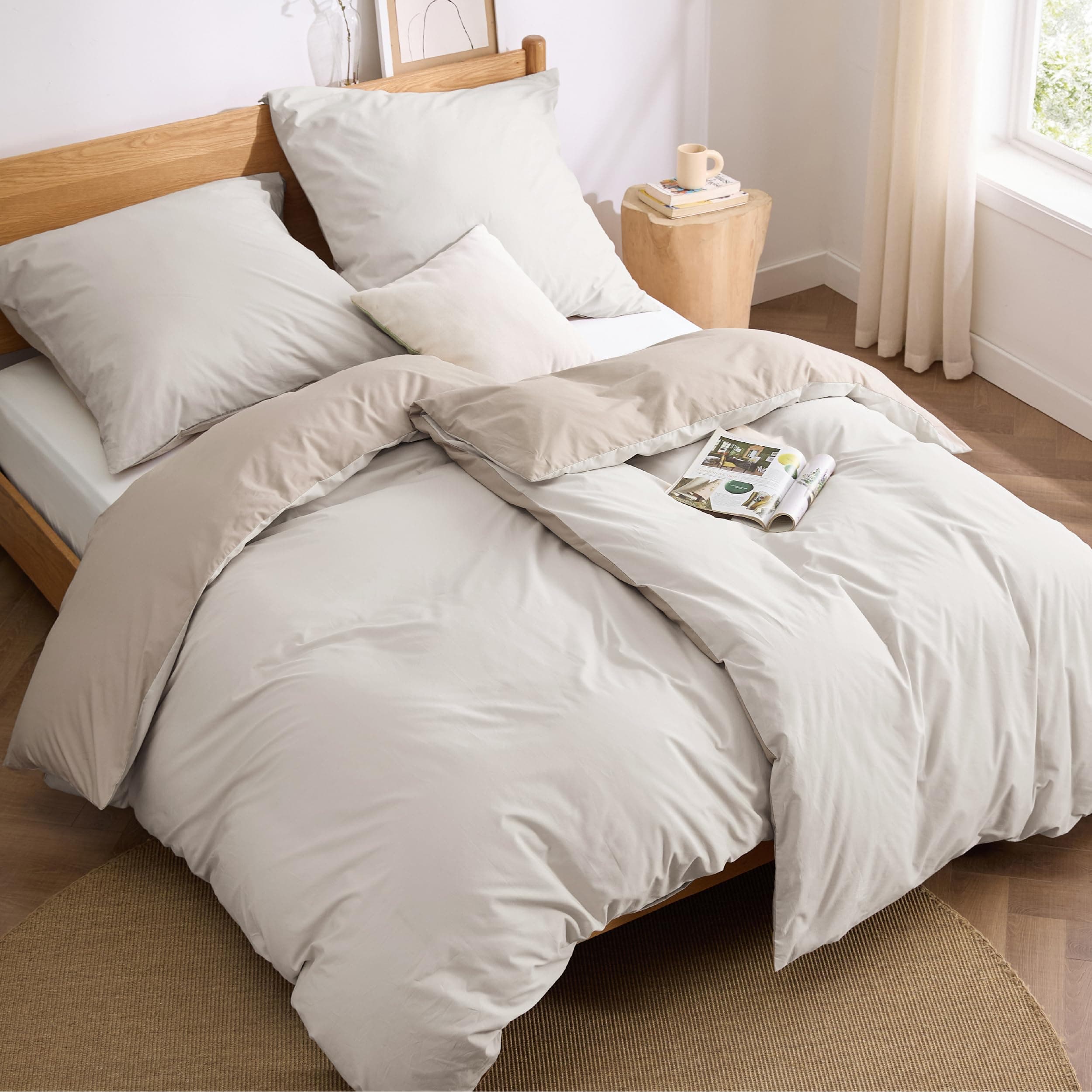 BEDSURE Bettwäsche 135x200 Baumwolle 4tlg. - Beige Taupe Set 2x80x80 Kissen | 100% Baumwolle Bettwäsche-Sets mit Reißverschluss, OEKO-TEX Zert, Weich, Sicher, Atmungsaktiv, Hautfreundlicher Komfort