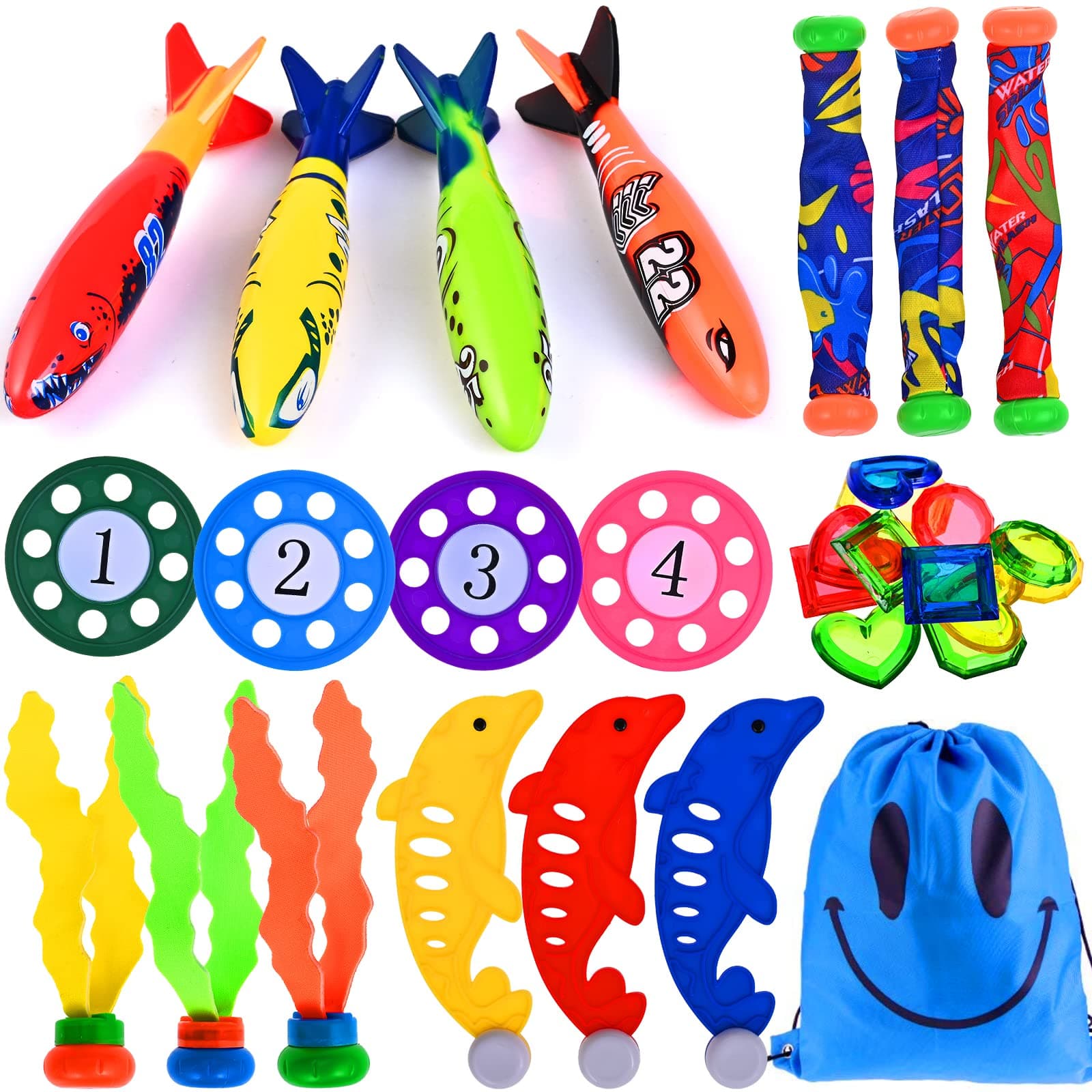 Faburo Juegos Piscina Niños 28pcs, Juguetes Piscina Niños, Juegos de Agua para Juguetes Playa o Accesorios Playa, Juguete Niño en Verano, Juego Agua Exterior para Nadar, Pool Toys, Juguete de Buceo