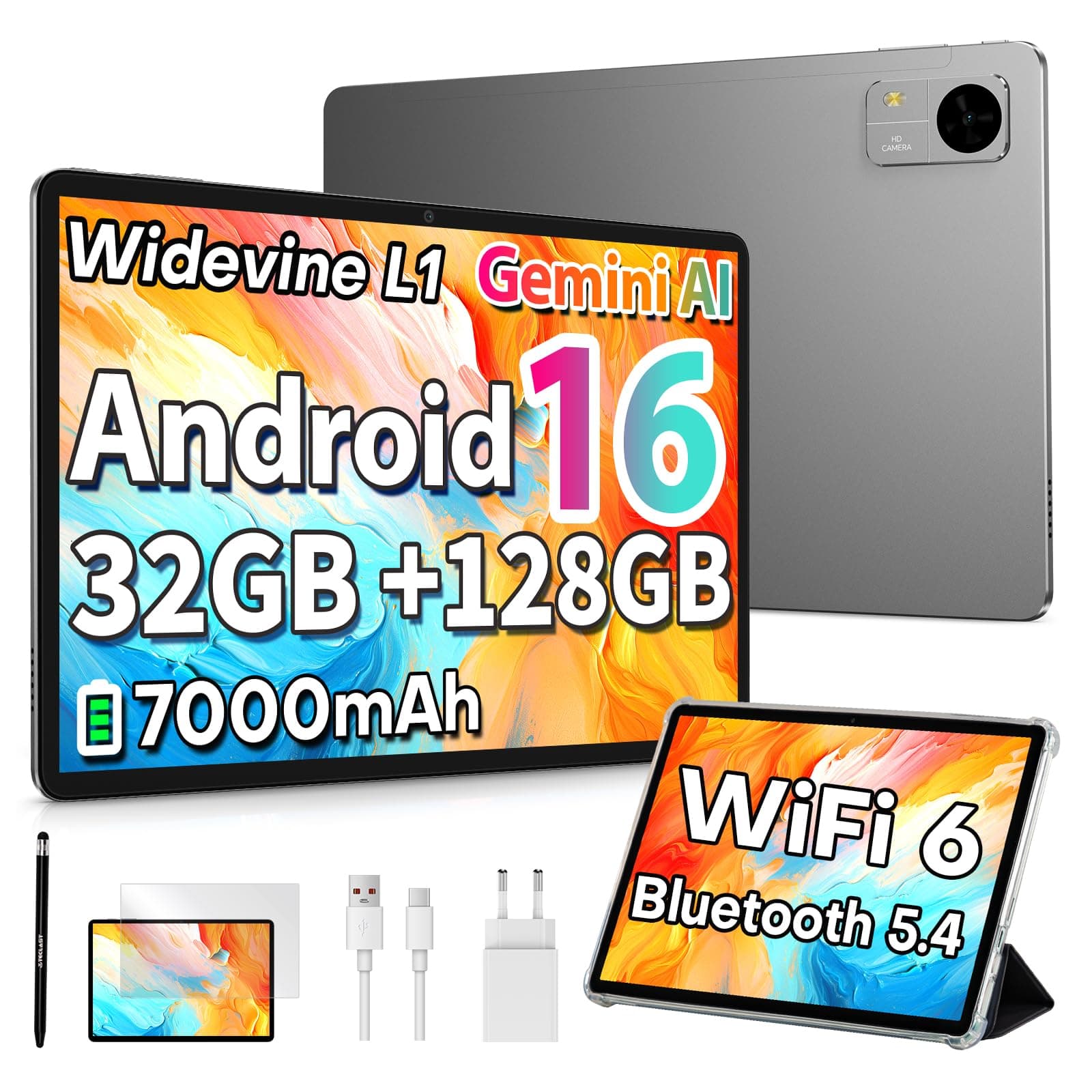 TECLAST M50T Tablette Android 16, Tablette 10 Pouces, Gemini AI, 32Go RAM, 128Go ROM(TF 4To), 7000 mAh, Tablette avec Stylet et Cas, Octa-Core, Widevine L1, WiFi 6, BT 5.4, 13MP + 5MP