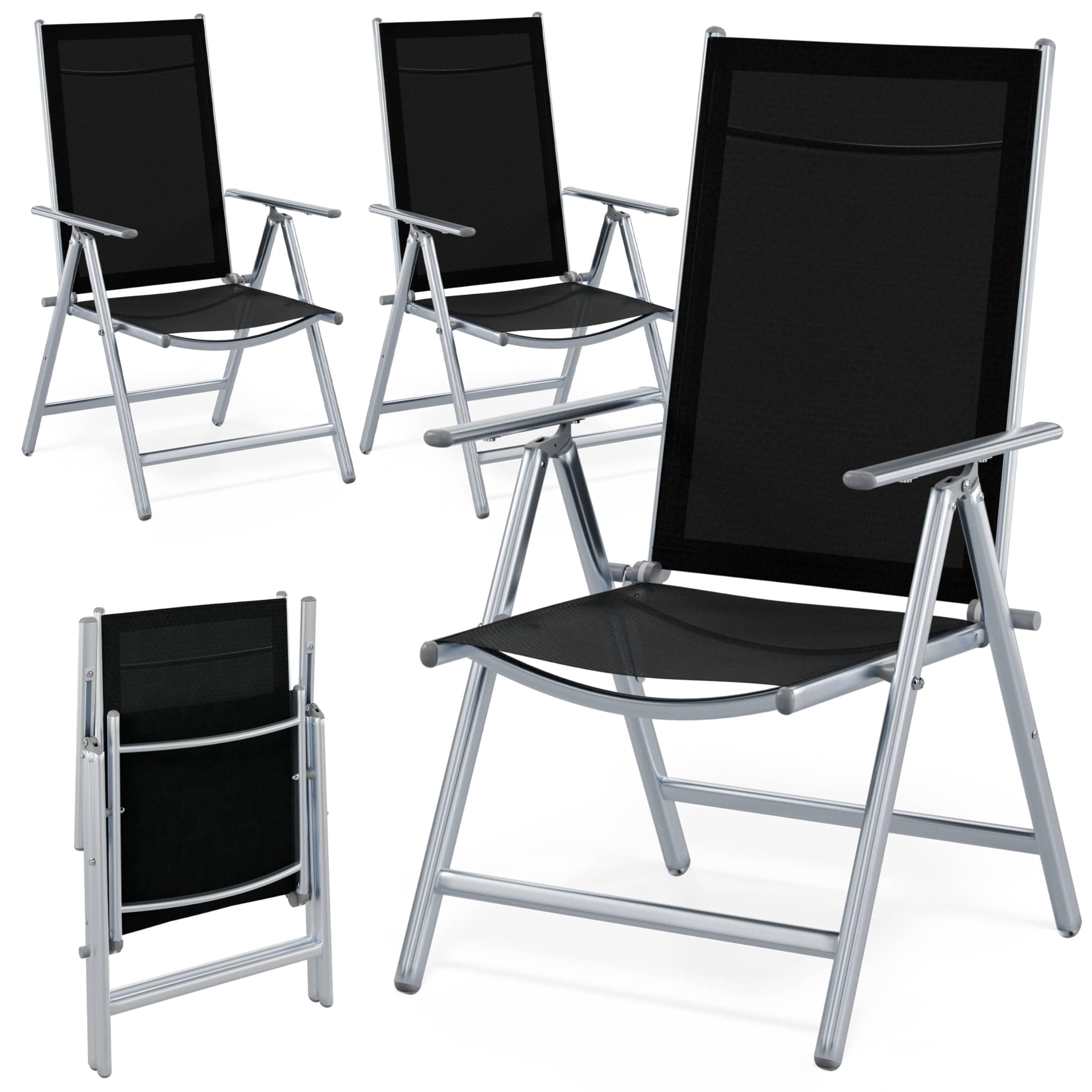 CASARIA® Sillas de Jardín Plegables Set de 4 Respaldo Alto Ajustable en 8 Posiciones Reclinables Aluminio Resistentes Intemperie Carga 120Kg Estables Exterior Terraza Balcón