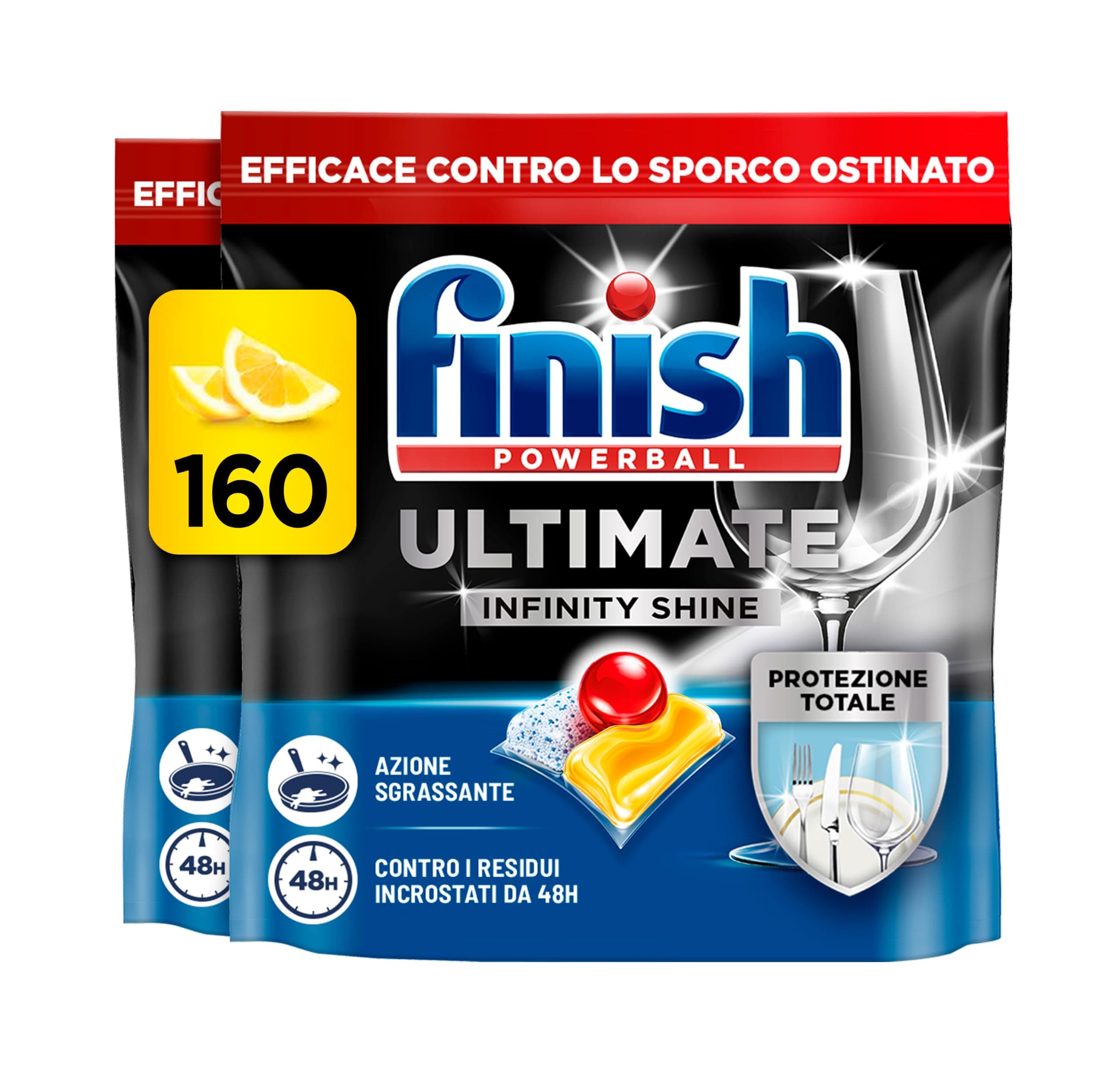 Finish Ultimate Infinity Shine Pastiglie Lavastoviglie, 160 Capsule Lavastoviglie al Limone, Pastiglie per Lavastoviglie contro lo Sporco e i Residui Incrostati