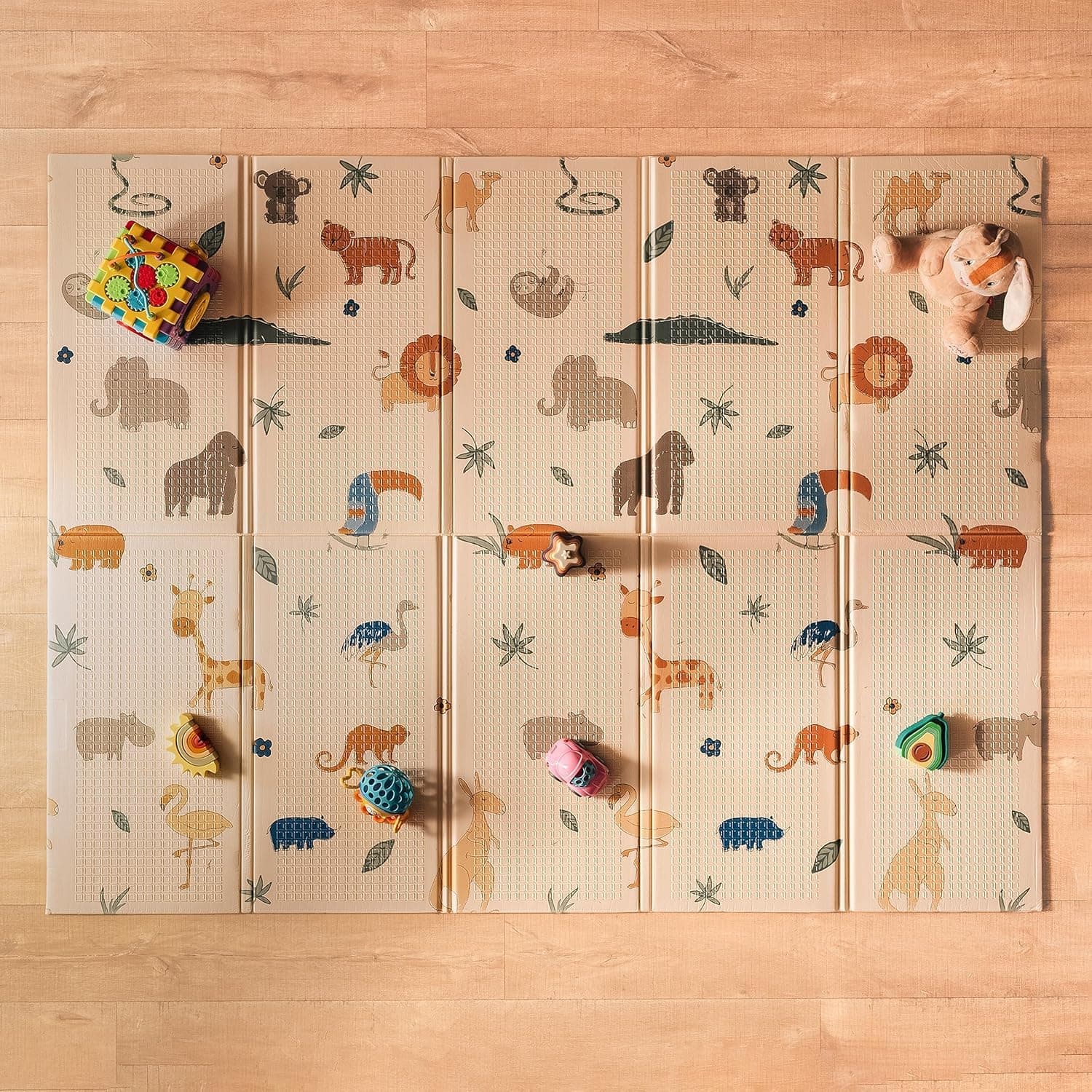 Nuby - Alfombra Bebe Acolchada Plegable Reversible Safari - Tapete Bebe Ligero para Jugar En El Suelo - Alfombra Infantil Grande con Diseño De Animales - Suelo Bebes Acolchado Portátil - 150x200 cm