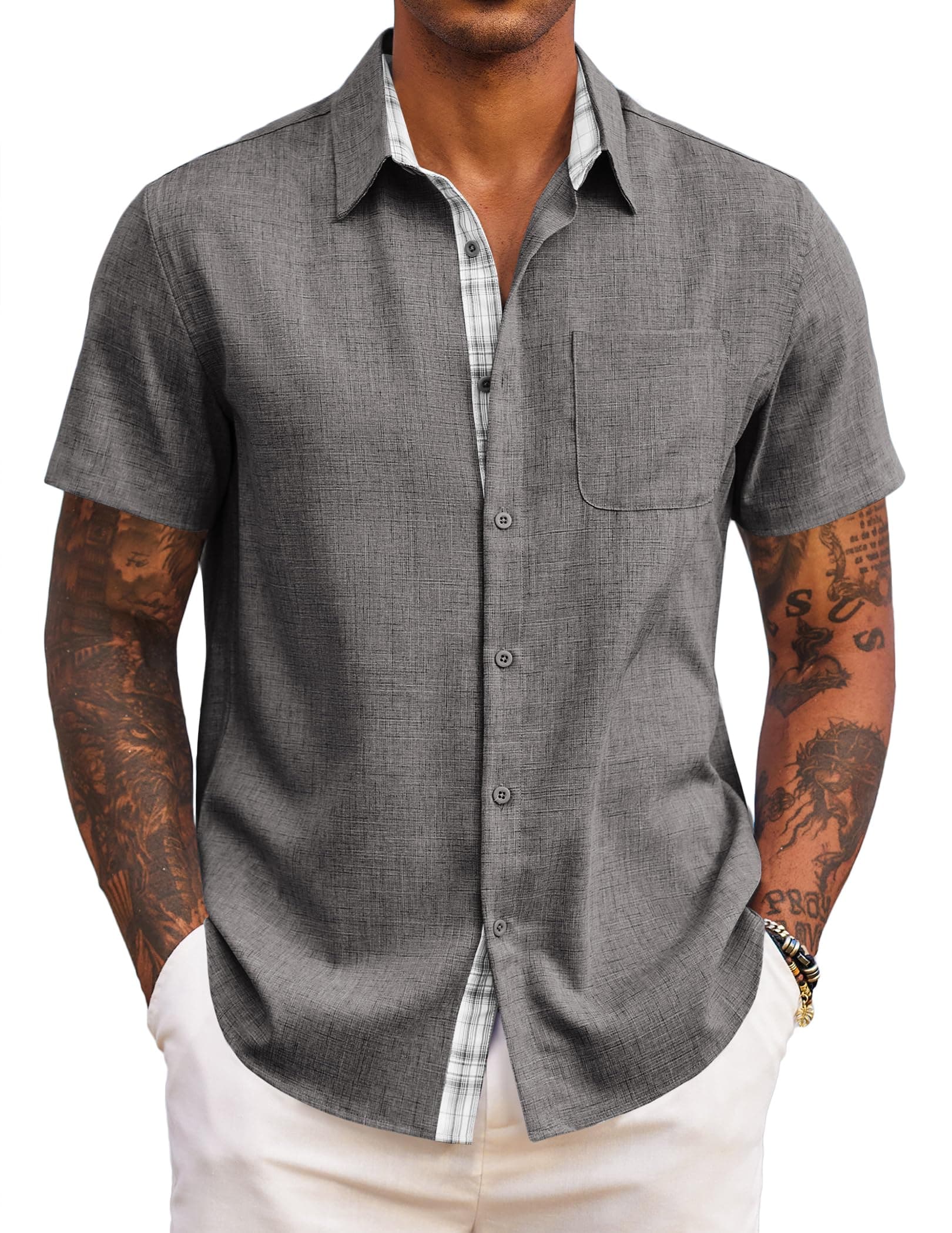 COOFANDY Chemise Homme Manches Courtes Chemisette Légère Chemise Décontractée Été Confortable