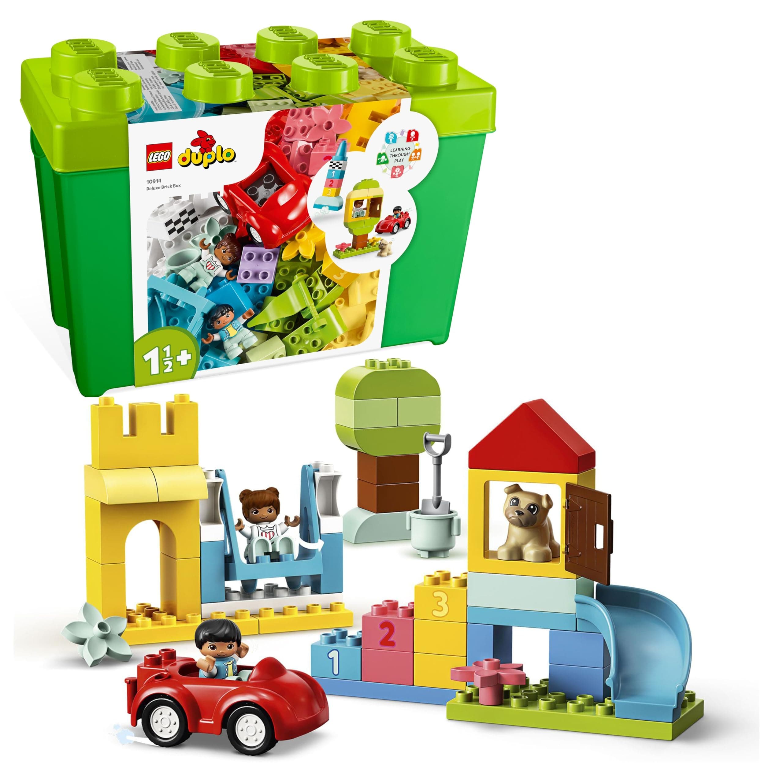 LEGO 10914 Duplo Caja de Ladrillos Deluxe, Juguete Creativo para Niños de 1.5 - 2 Años o Más, Casa de Muñecas, Coche, Perrito y Figuras