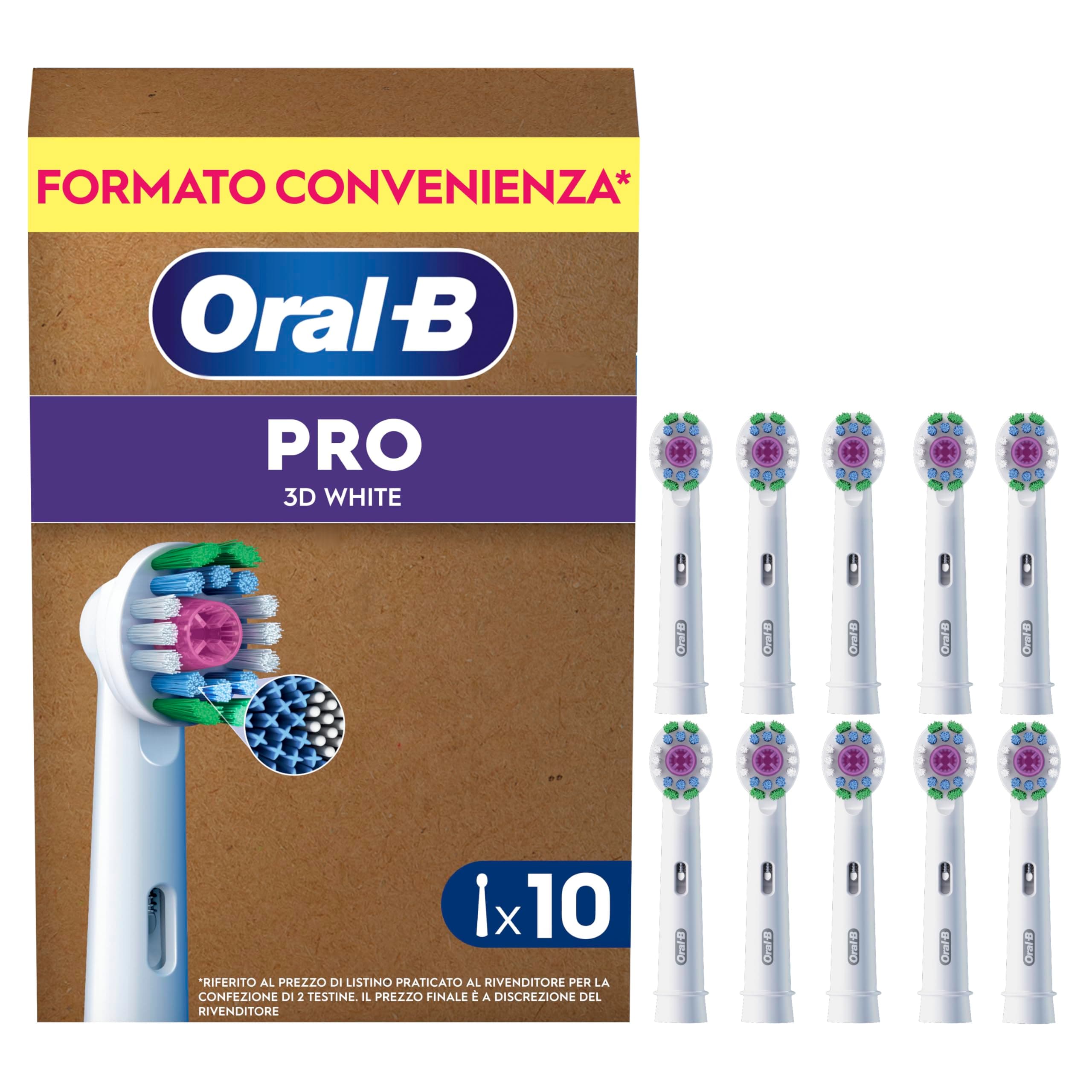 Oral-B Testine di Ricambio Pro, 3D White, Bianche, 10 Ricambi | 10 Testine di Ricambio per Spazzolino Elettrico. Sbiancanti, Originali, Pulizia Denti Efficace