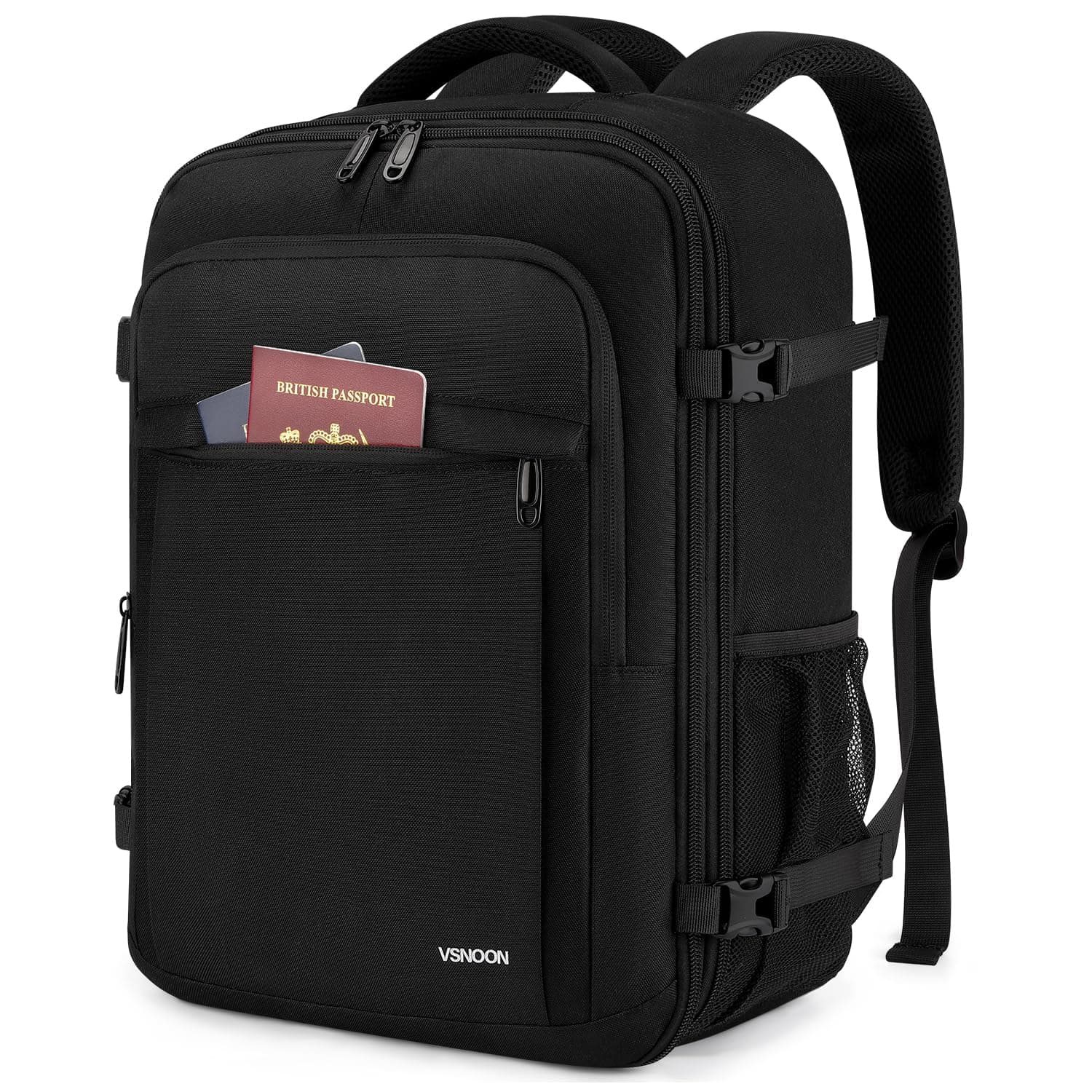 VSNOON Zaino da Viaggio, Estendibile Zaino Ryanair 40x30x20 24L a 30L con Tasca Umida, Impermeabile Bagaglio a Mano 40x30x20, Zaino Ryanair per PC Portatile 15" per ITA Airways Ryanair & EasyJet, Nero