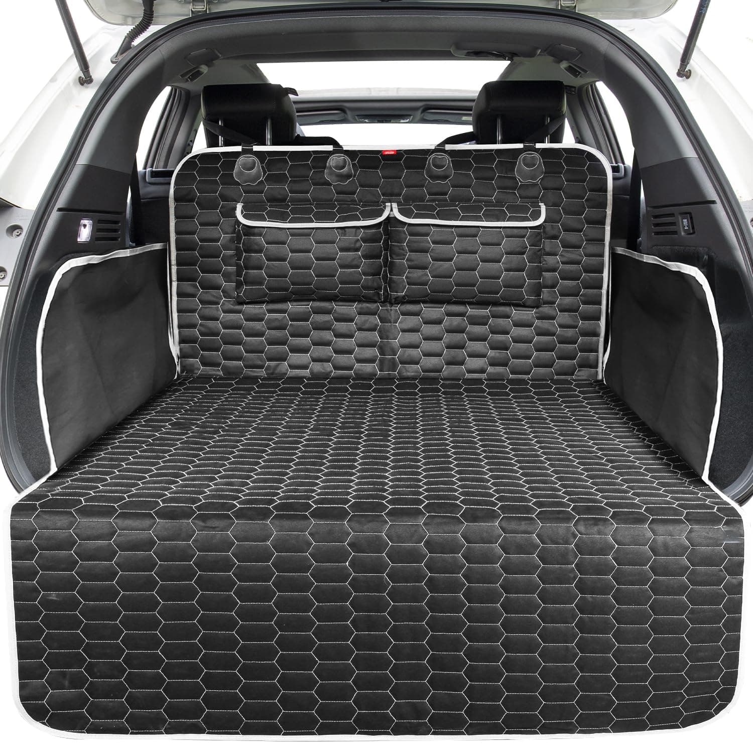 Oasser Telo Auto per Cani Bagagliaio con 2 Tasche Grandi,Impermeabile,Antiscivolo,Antipolvere,185 x 103 cm con Protezione Laterale e Paraurti,Lavabile in lavatrice,Universale per Auto e SUV Nero
