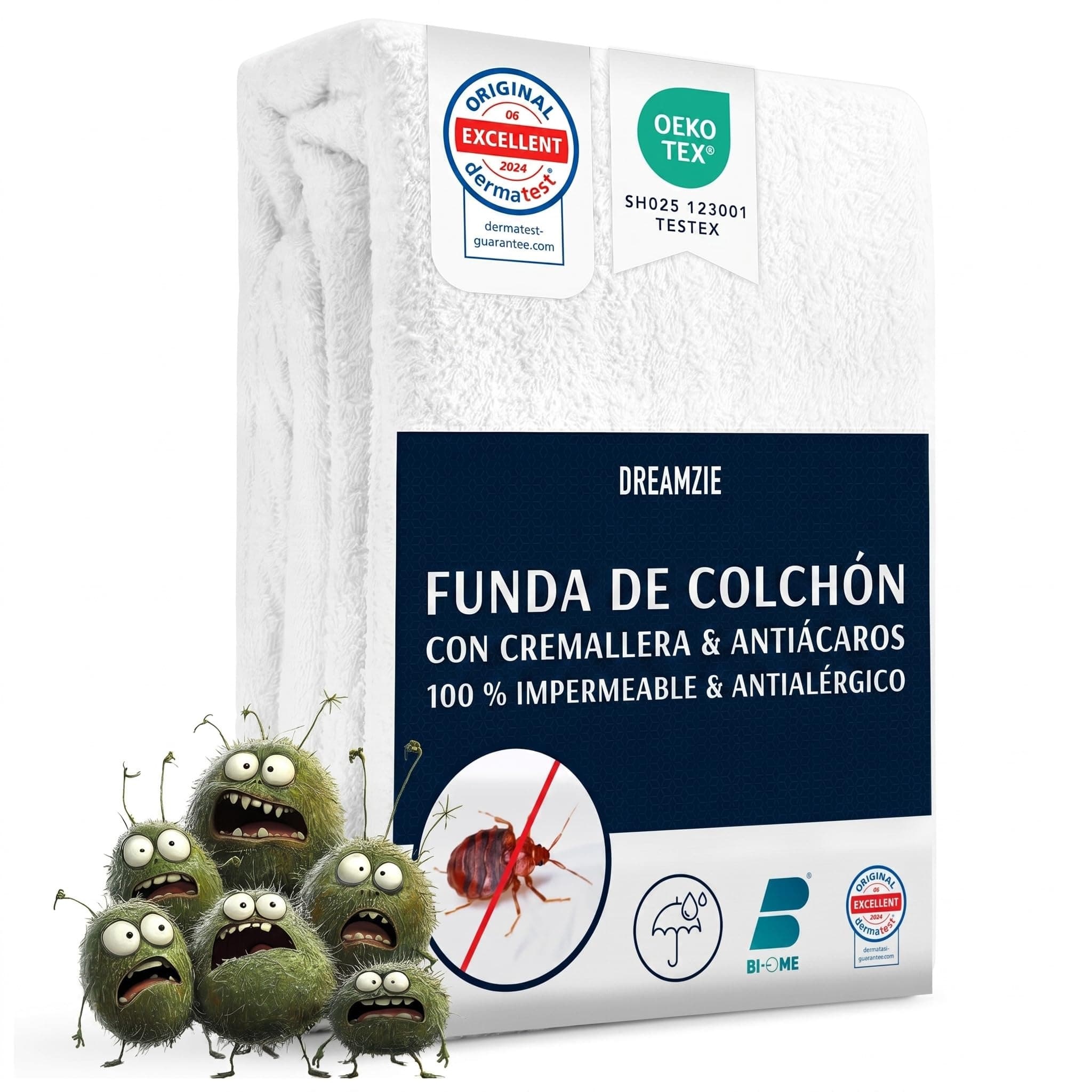 Dreamzie Funda de Colchón con Cremallera 90 x 200 x 20 cm - Protector Colchón Antiácaros 90x200 x 20 cm Antichinches Y Impermeable con Cierre de Cremallera para Alergias, Certificado Oeko-Tex