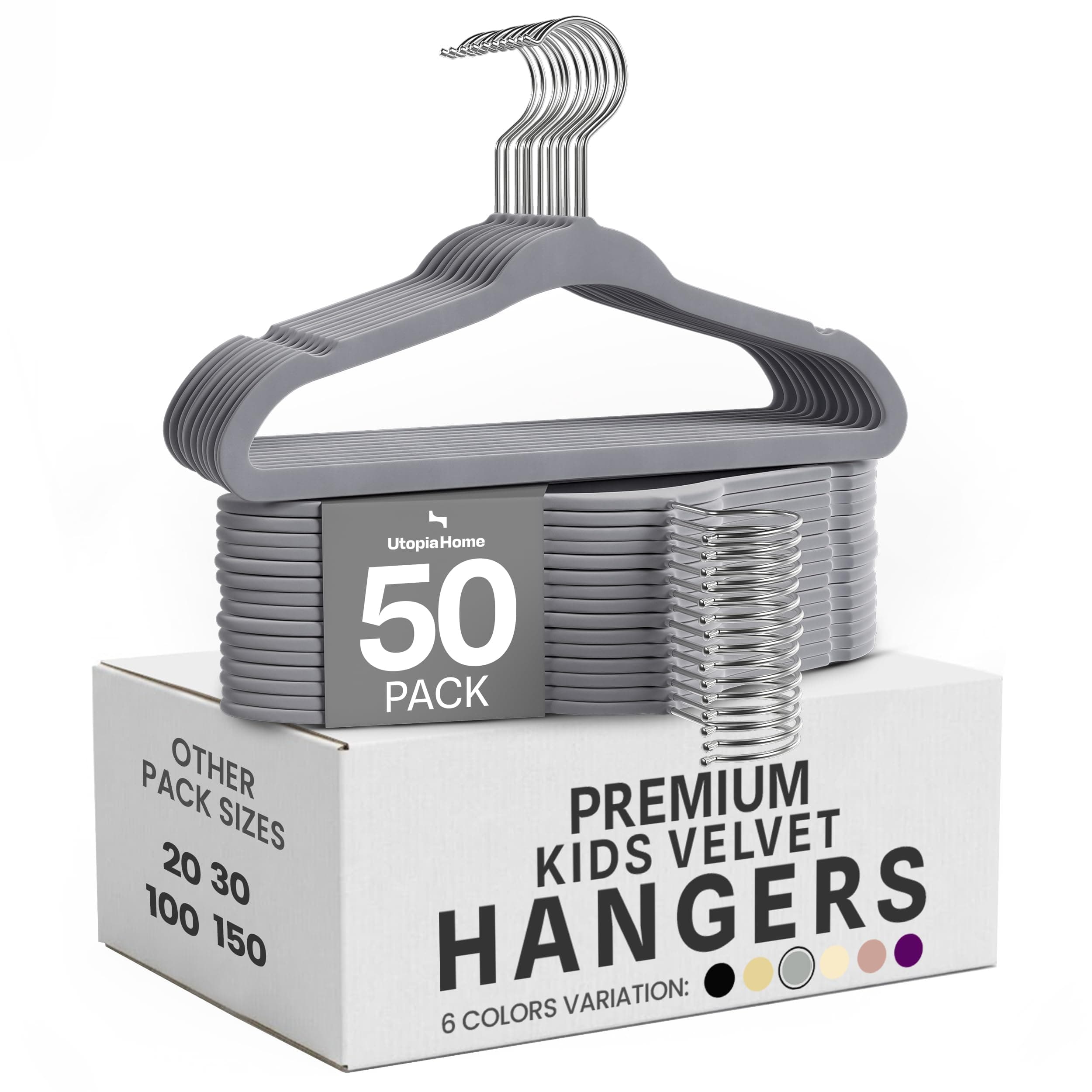 Utopia Home Premium Cintres en Velours pour Enfants (Gris, Lot de 50) | Durables | Cintres de 28 cm | Pour enfants | Idéals pour le placard | Usage quotidien