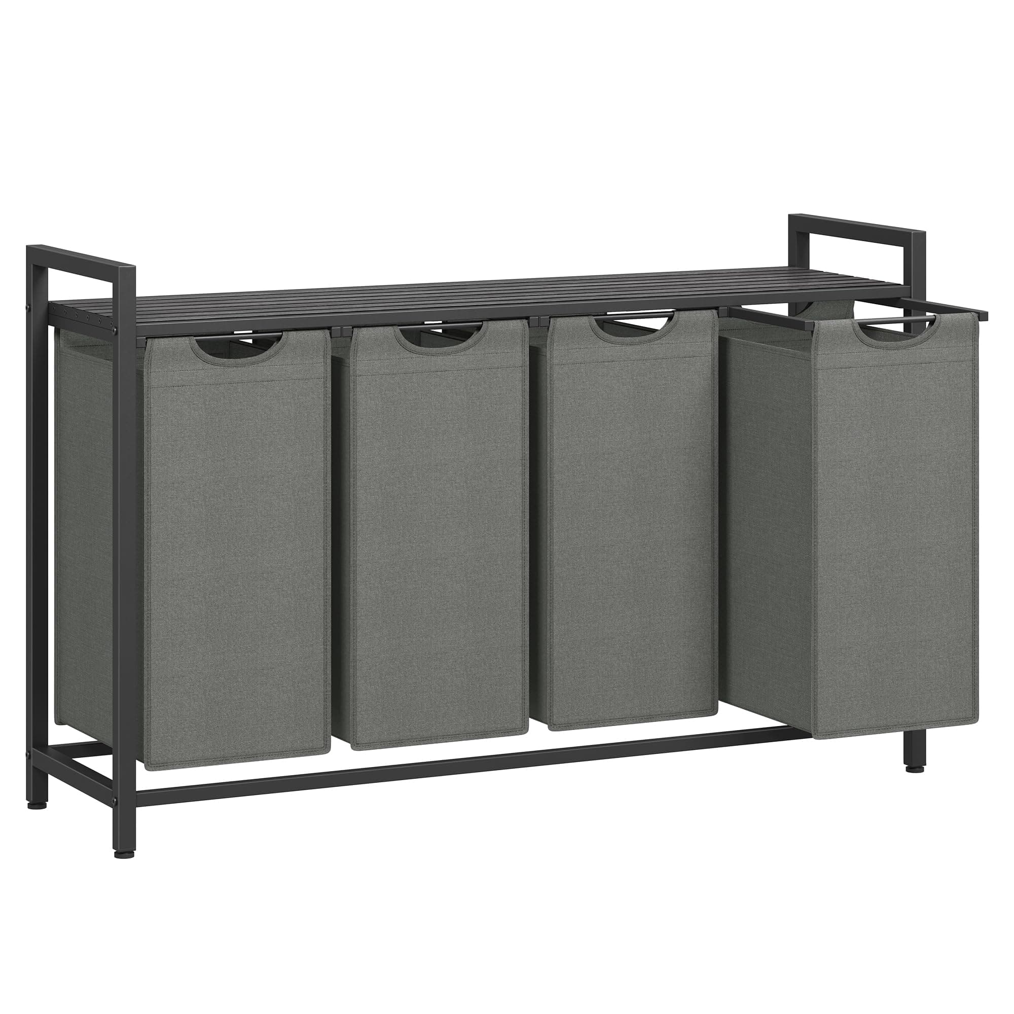 VASAGLE Cesto Portabiancheria, Porta Biancheria, 4 Sacchi in Tessuto Rimovibili, Piano d’Appoggio, Metallo, 4 x 40 L, 116 x 33 x 72 cm, Grigio Ardesia e Grigio Antracite BLH401G01