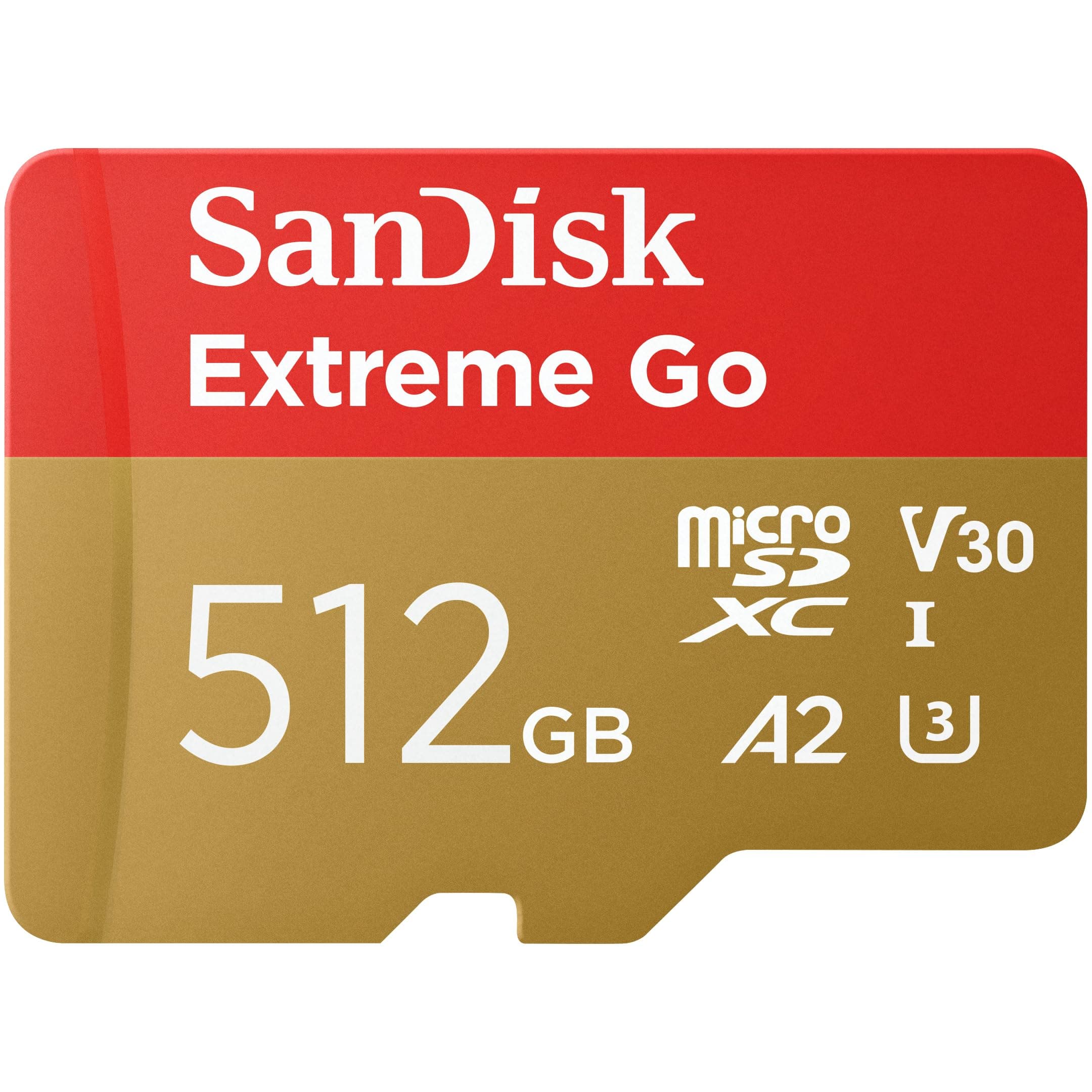 SanDisk 512GB Extreme Go Tarjeta Micro SD + adaptador SD (Para smartphones y tabletas Android, Action Cams, Drones, UHS-I, hasta 200 MB/s, 5k, 4K UHD, V30, Rescue PRO Deluxe, Class 10, U3) para Amazon